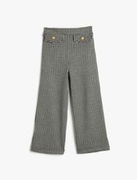 Geniş Paça Pantolon Cep Aplikeli Düğme Detaylı