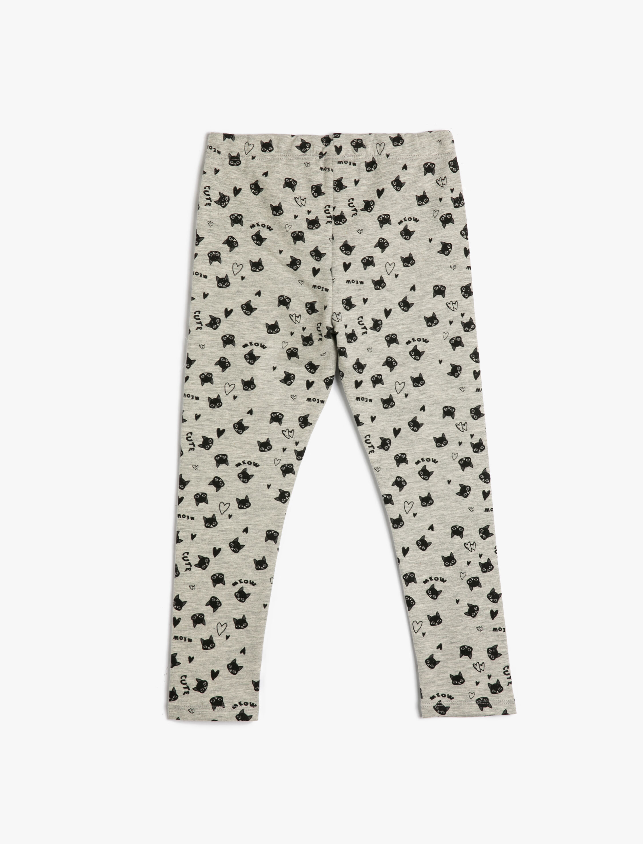  Kız Çocuk Tayt Kedi Baskılı Beli Lastikli Pamuklu