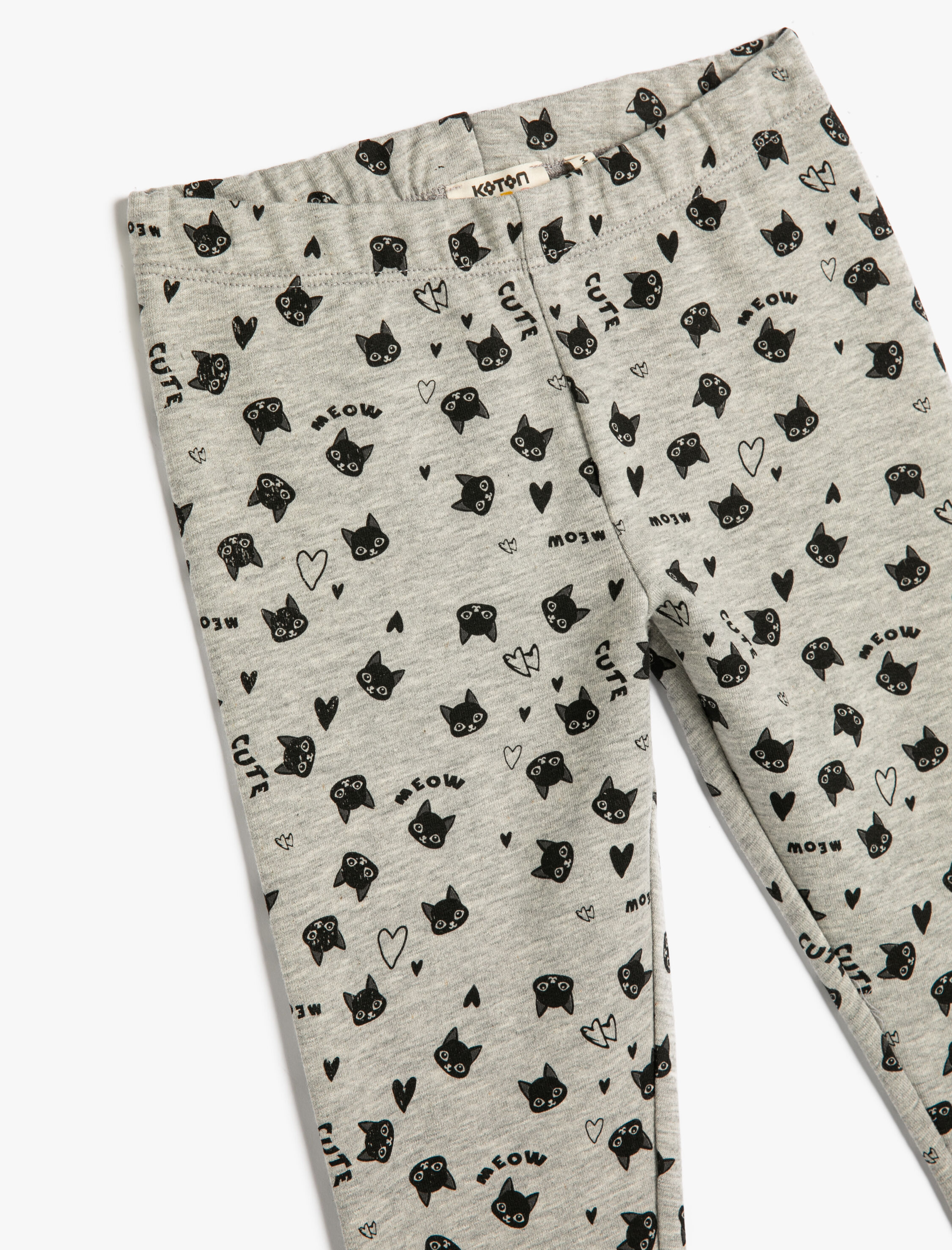  Kız Çocuk Tayt Kedi Baskılı Beli Lastikli Pamuklu