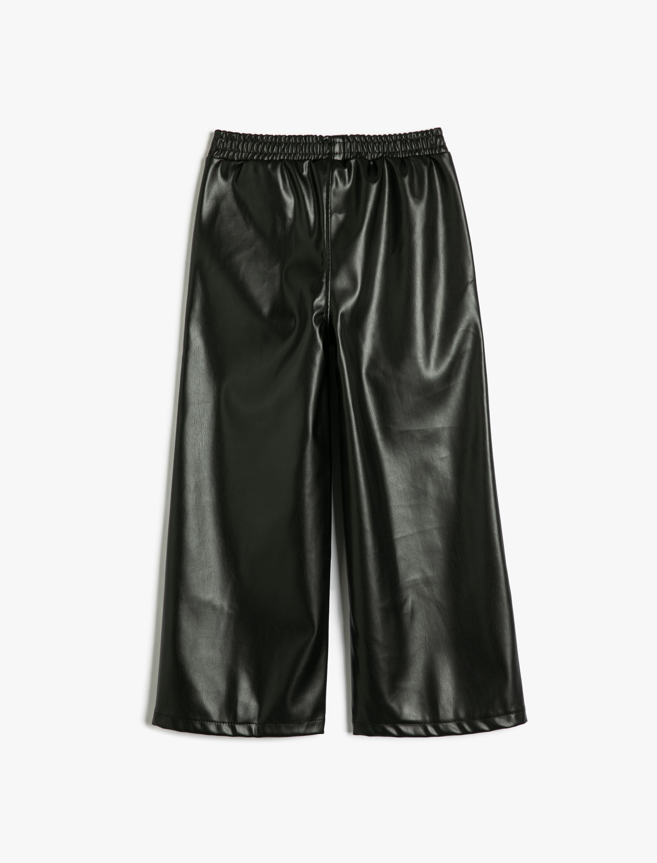  Kız Çocuk Geniş Paça Pantolon Deri Görünümlü