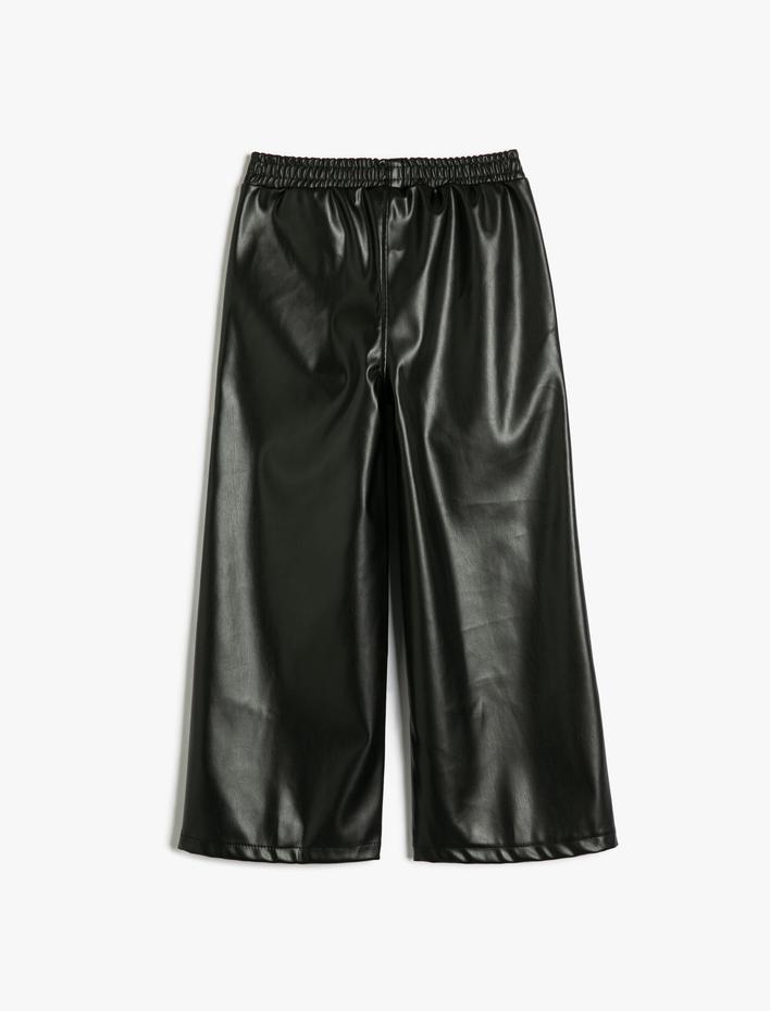 Kız Çocuk Geniş Paça Pantolon Deri Görünümlü