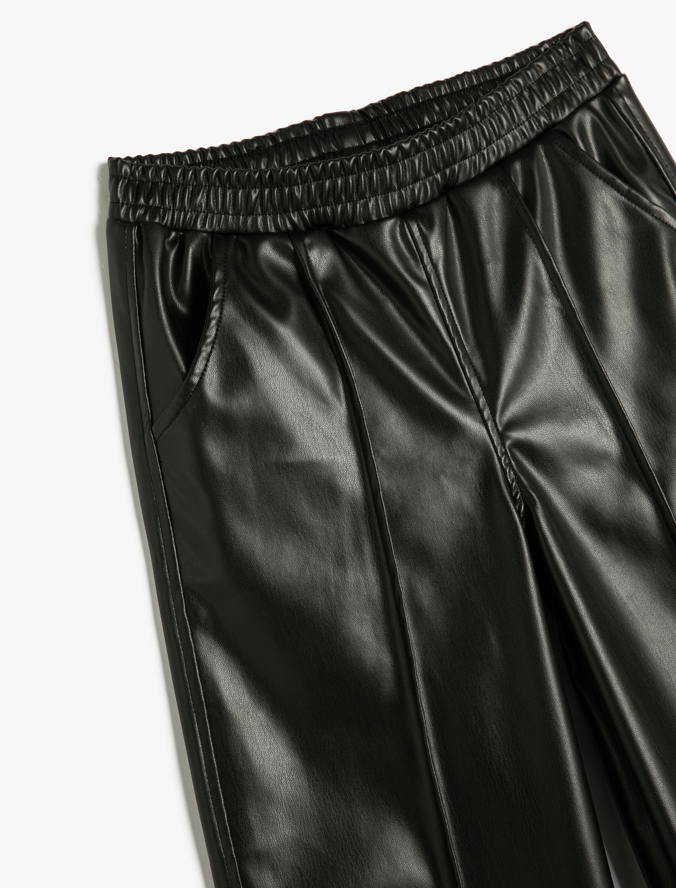  Kız Çocuk Geniş Paça Pantolon Deri Görünümlü