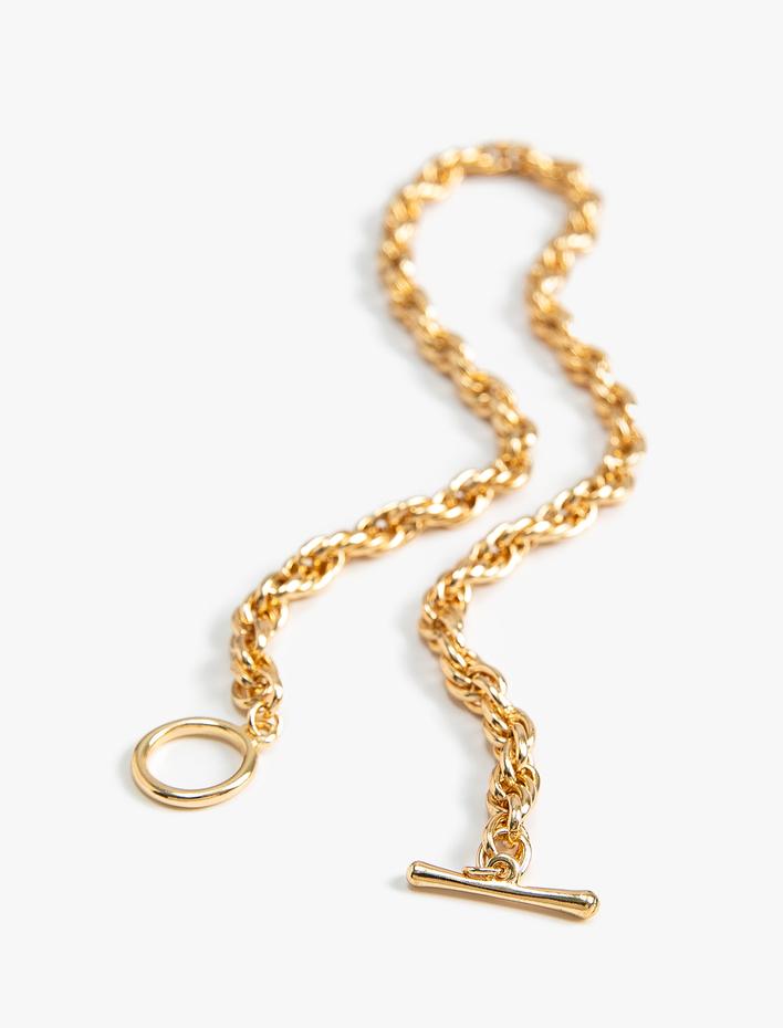 Kadın Kalın Zincir Çelik Kolye Geometrik Figürlü