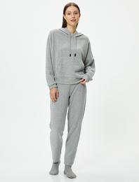 Sweatshirt Pijama Üstü Kapüşonlu Kanguru Cepli