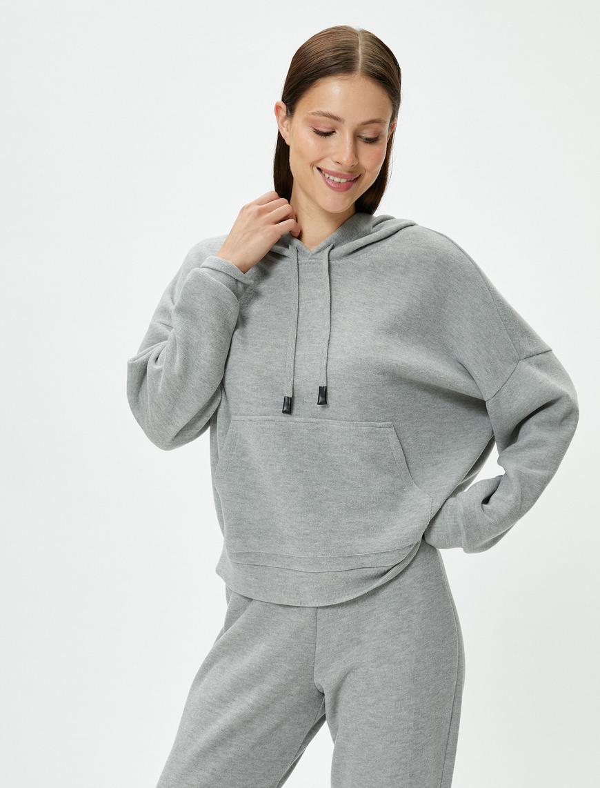   Sweatshirt Pijama Üstü Kapüşonlu Kanguru Cepli