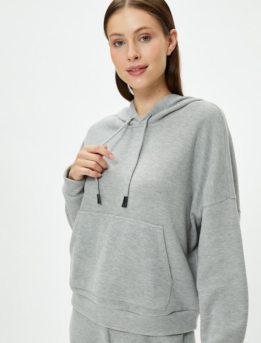   Sweatshirt Pijama Üstü Kapüşonlu Kanguru Cepli