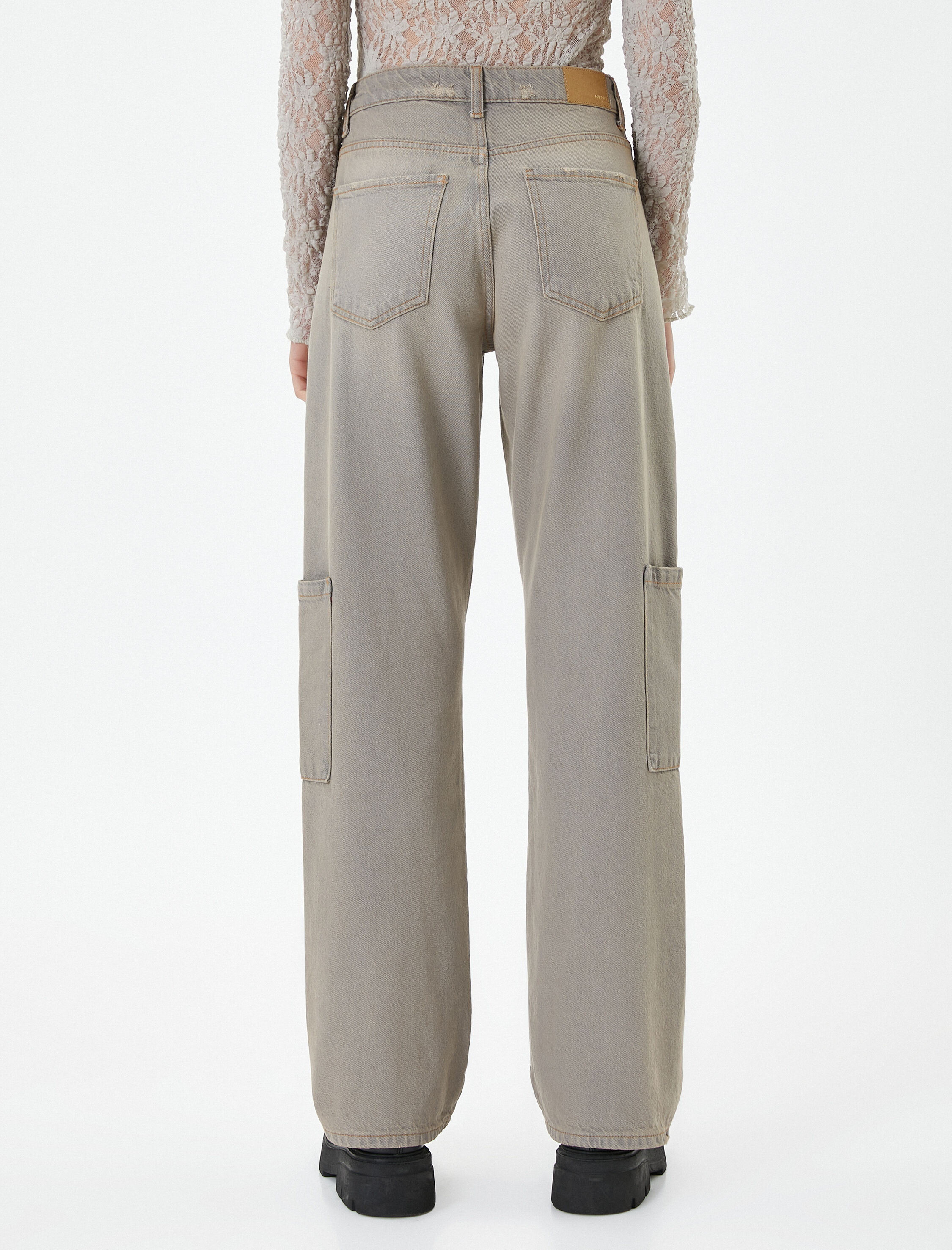   Straight Jean Kargo Kot Pantolon Düz Paça Normal Bel Cepli Pamuklu - Nora Jeans