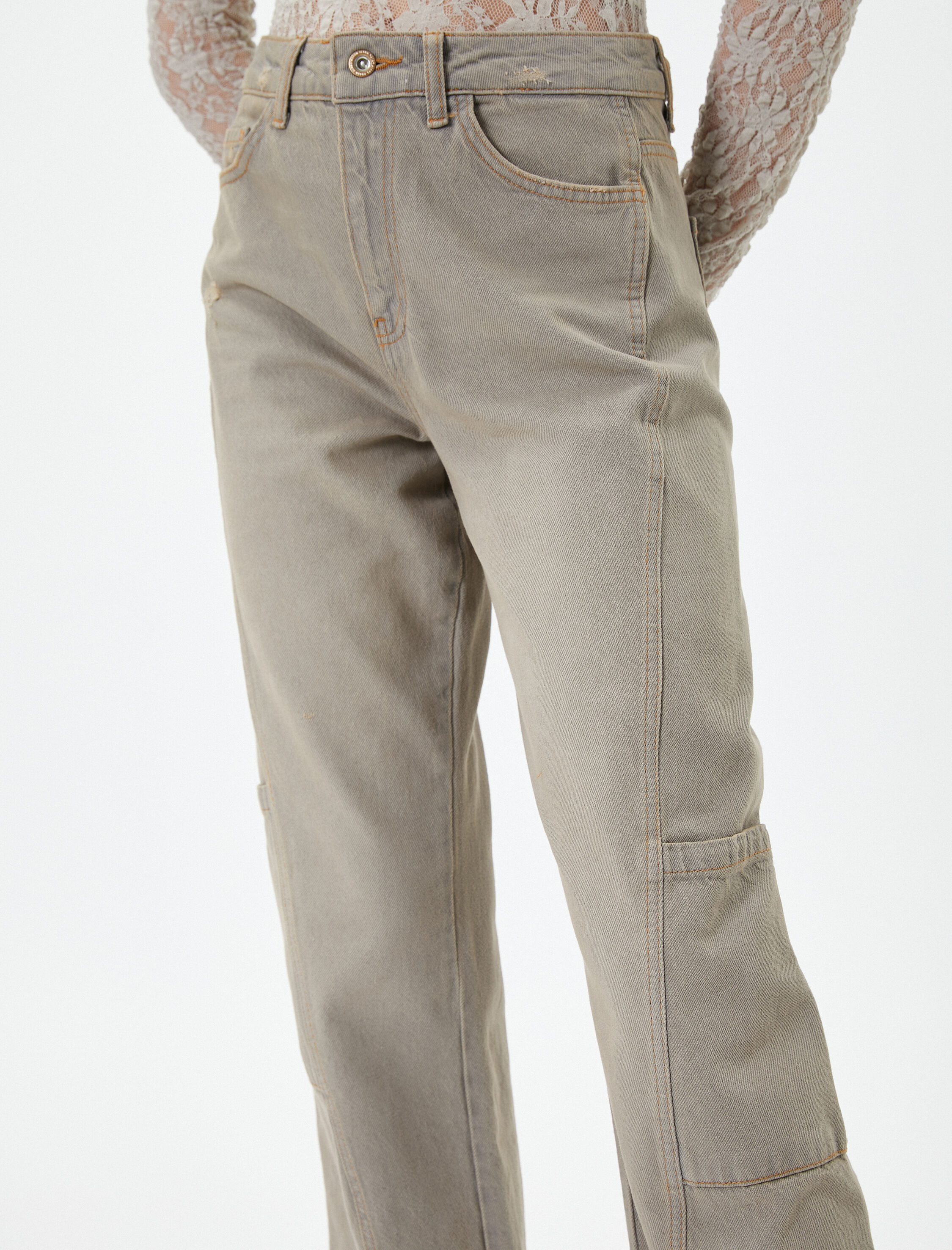   Straight Jean Kargo Kot Pantolon Düz Paça Normal Bel Cepli Pamuklu - Nora Jeans