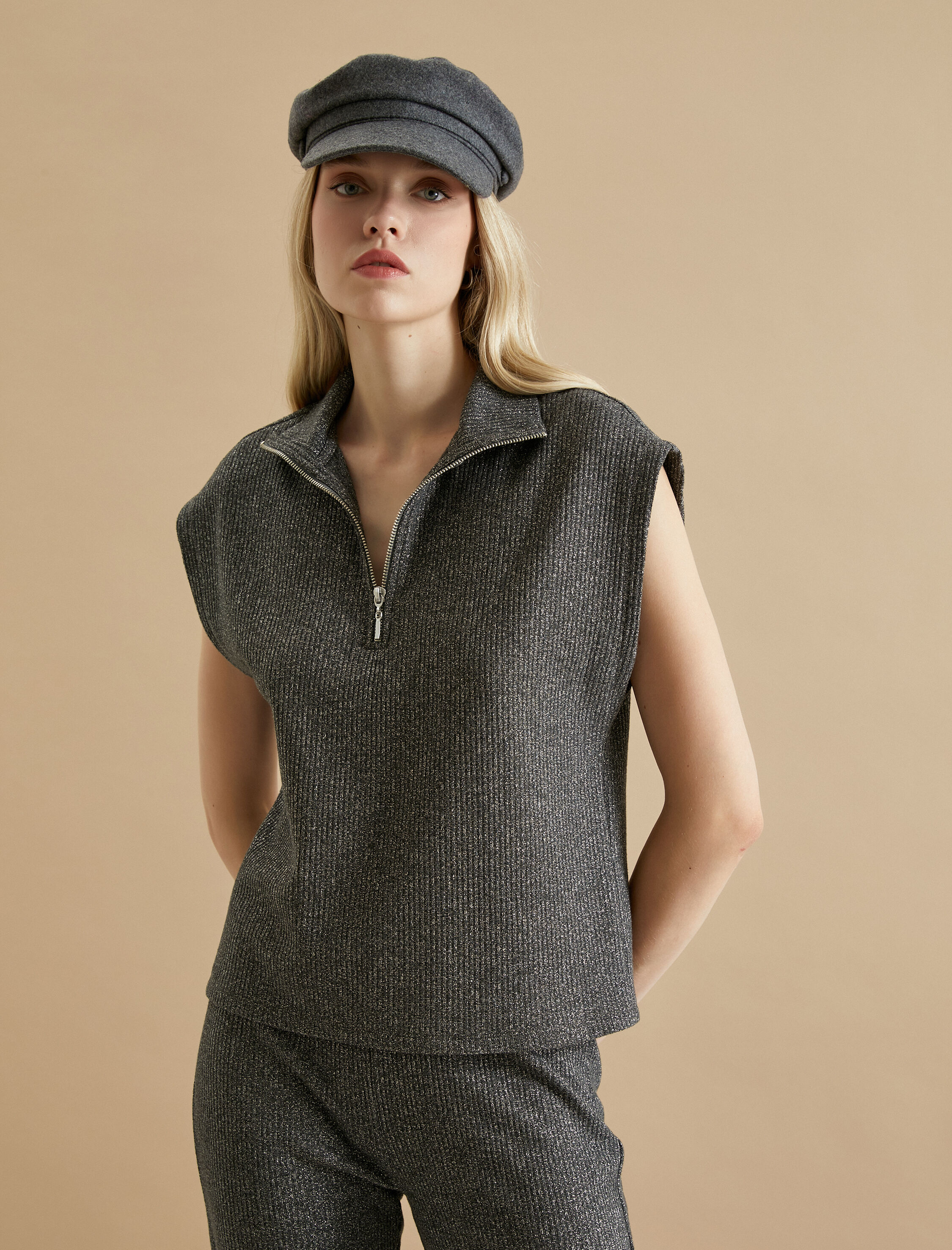   Koton X Şahika Ercümen - Yarım Fermuarlı Simli Süveter