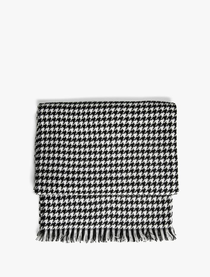 Kadın Şal Kazayağı Desenli Püsküllü Yumuşak Dokulu