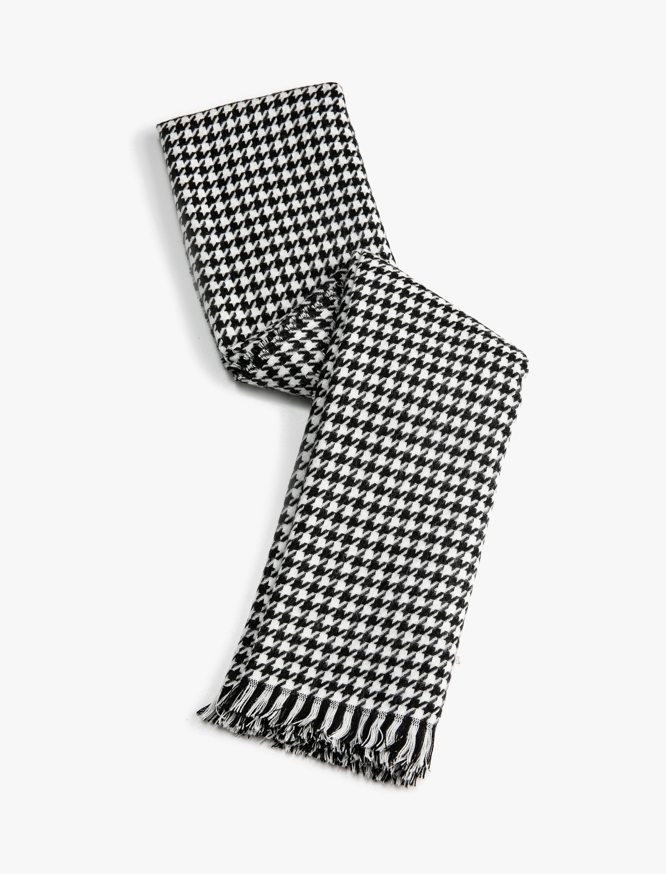  Kadın Şal Kazayağı Desenli Püsküllü Yumuşak Dokulu