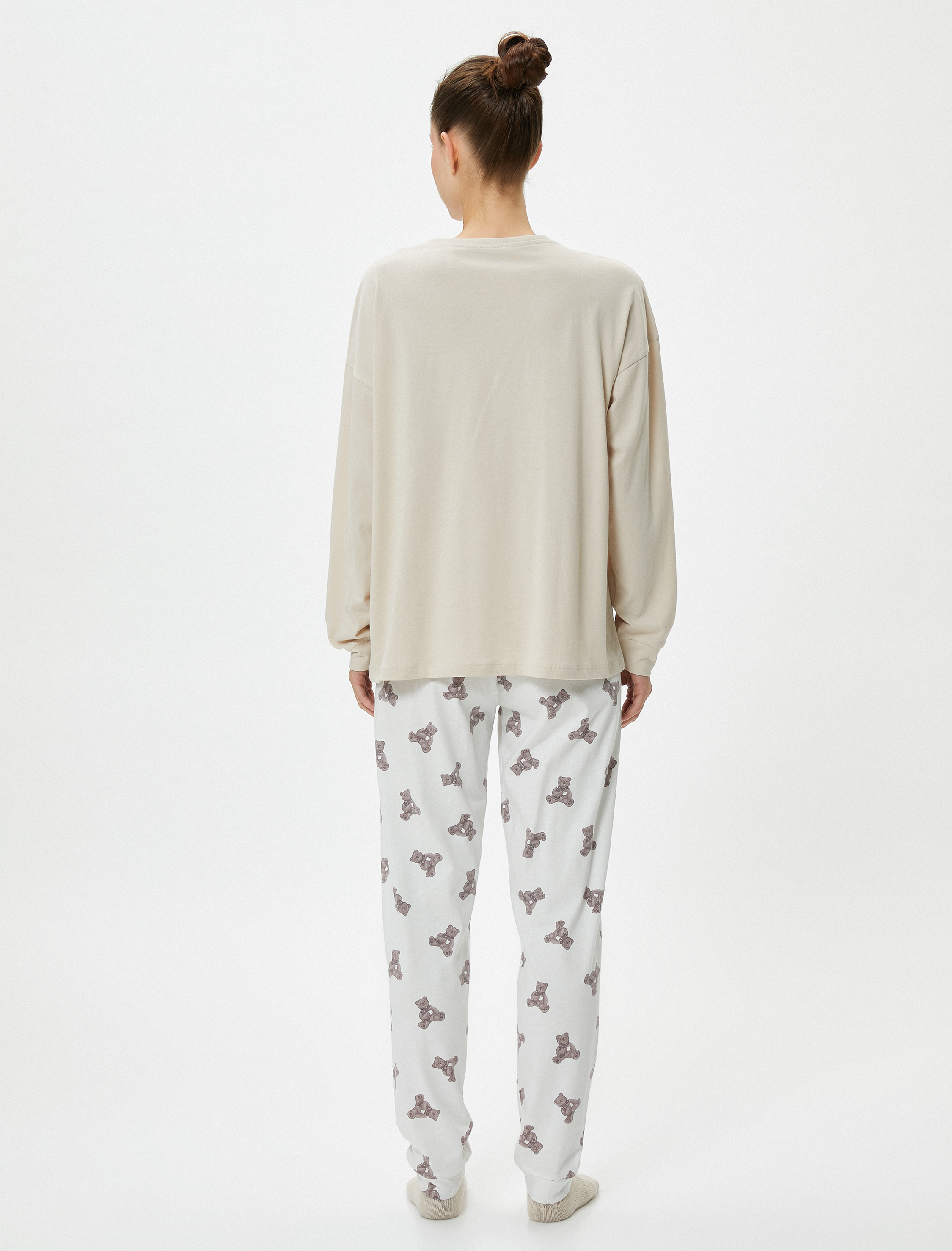   Uzun Kollu Pijama Takmı Baskılı Dar Paça Pamuklu