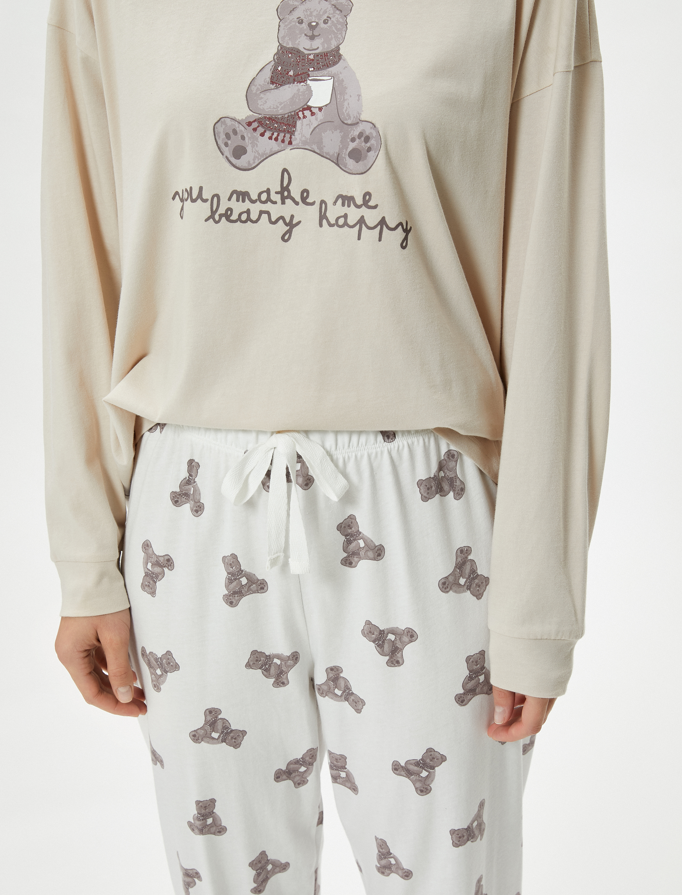   Uzun Kollu Pijama Takmı Baskılı Dar Paça Pamuklu