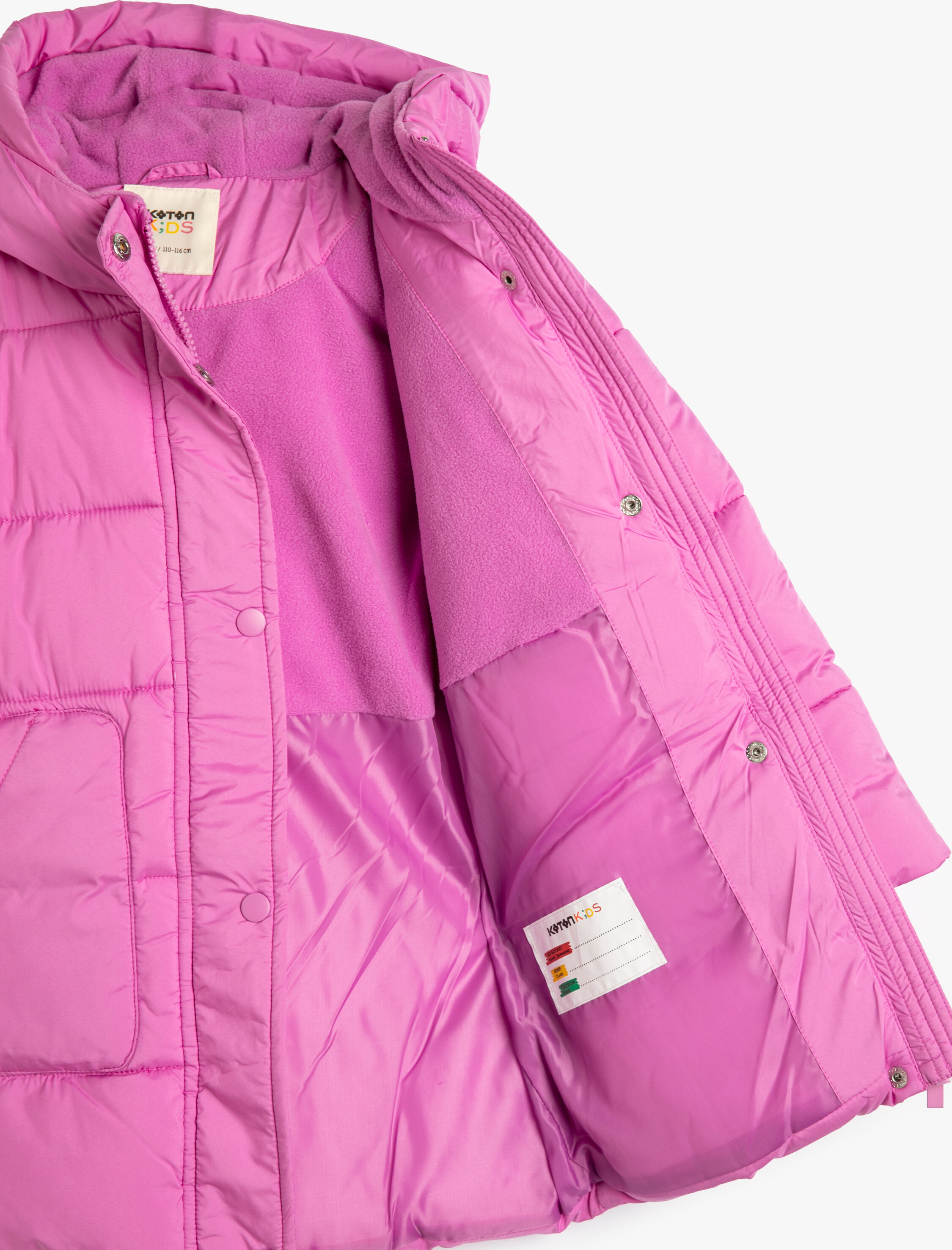  Kız Çocuk Uzun Şişme Kapşonlu Mont Kemer Detaylı İçi Polarlı