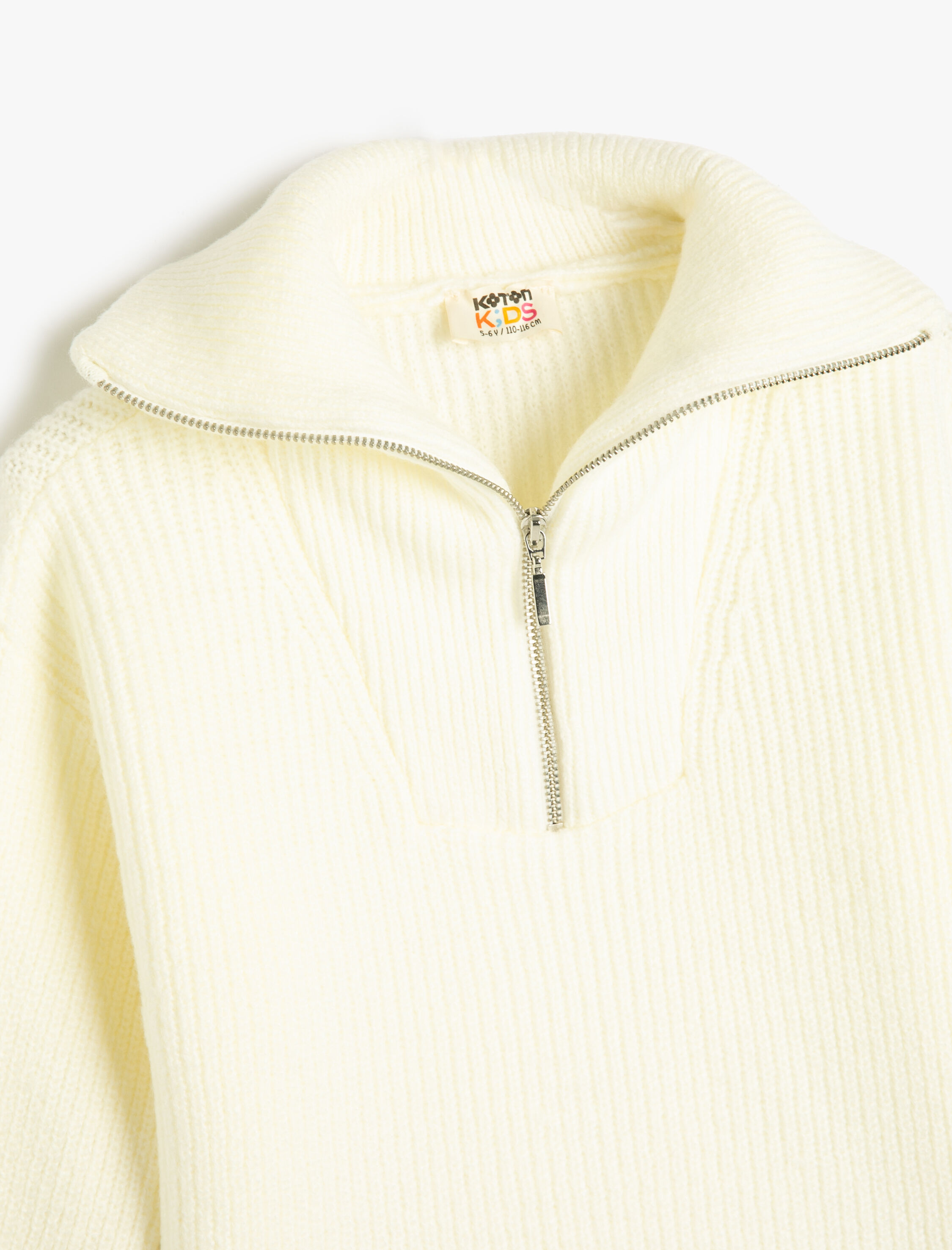  Kız Çocuk Kazak Uzun Kollu Dik Yaka Yarım Fermuar Yumuşak Dokulu