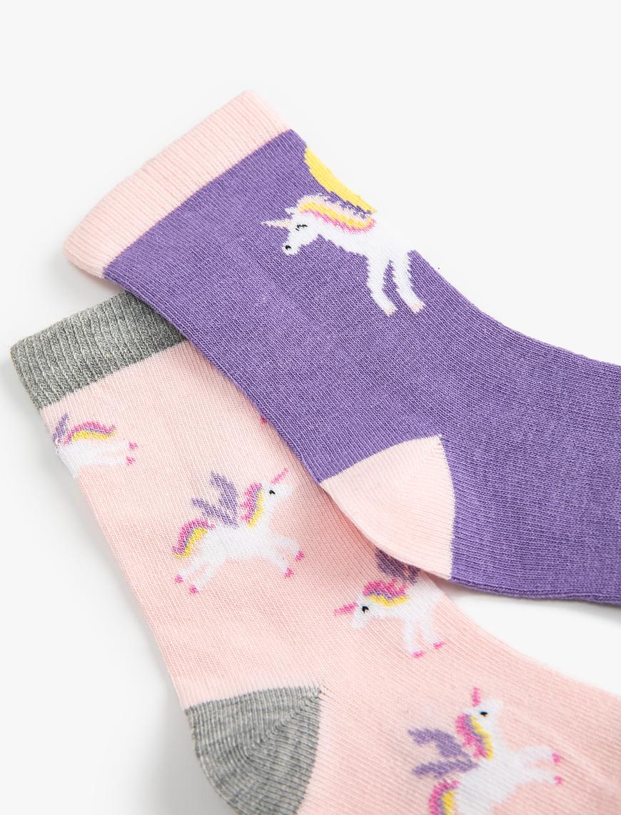  Kız Çocuk Unicorn Çorap Seti 2'li Çok Renkli