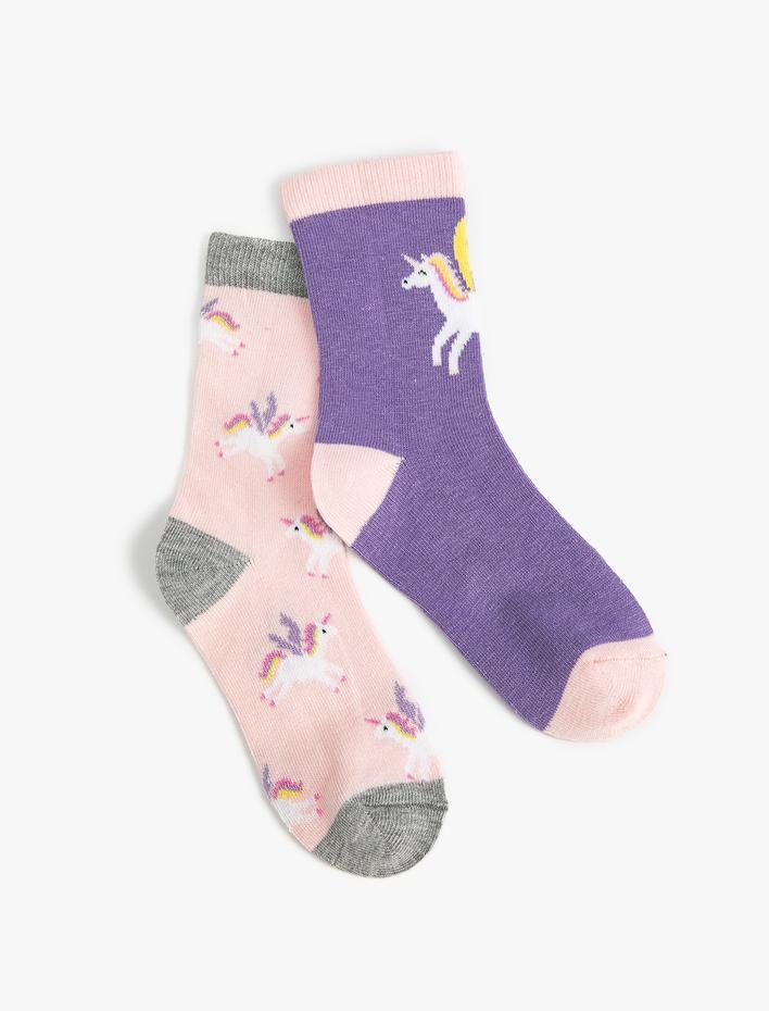 Kız Çocuk Unicorn Çorap Seti 2'li Çok Renkli