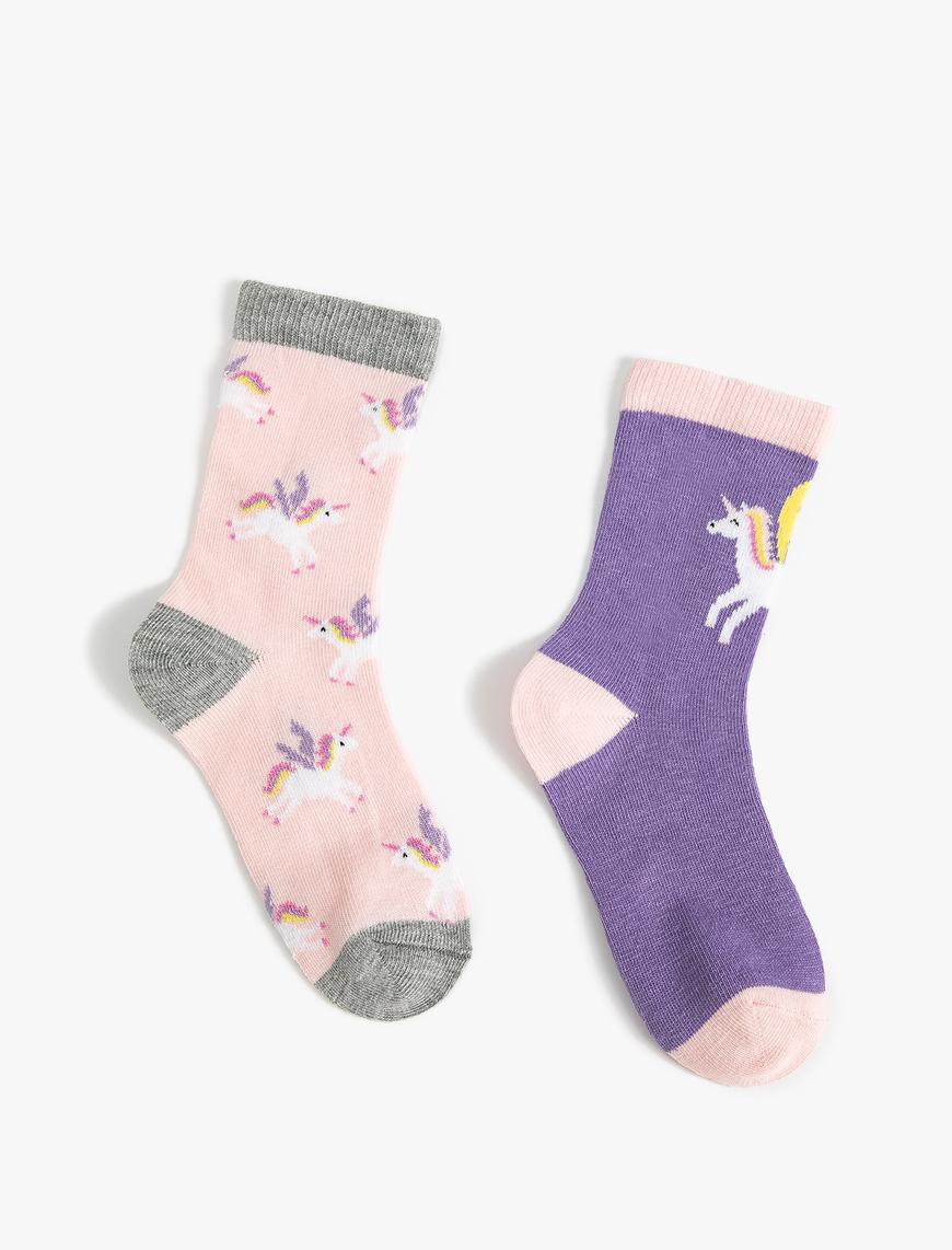  Kız Çocuk Unicorn Çorap Seti 2'li Çok Renkli
