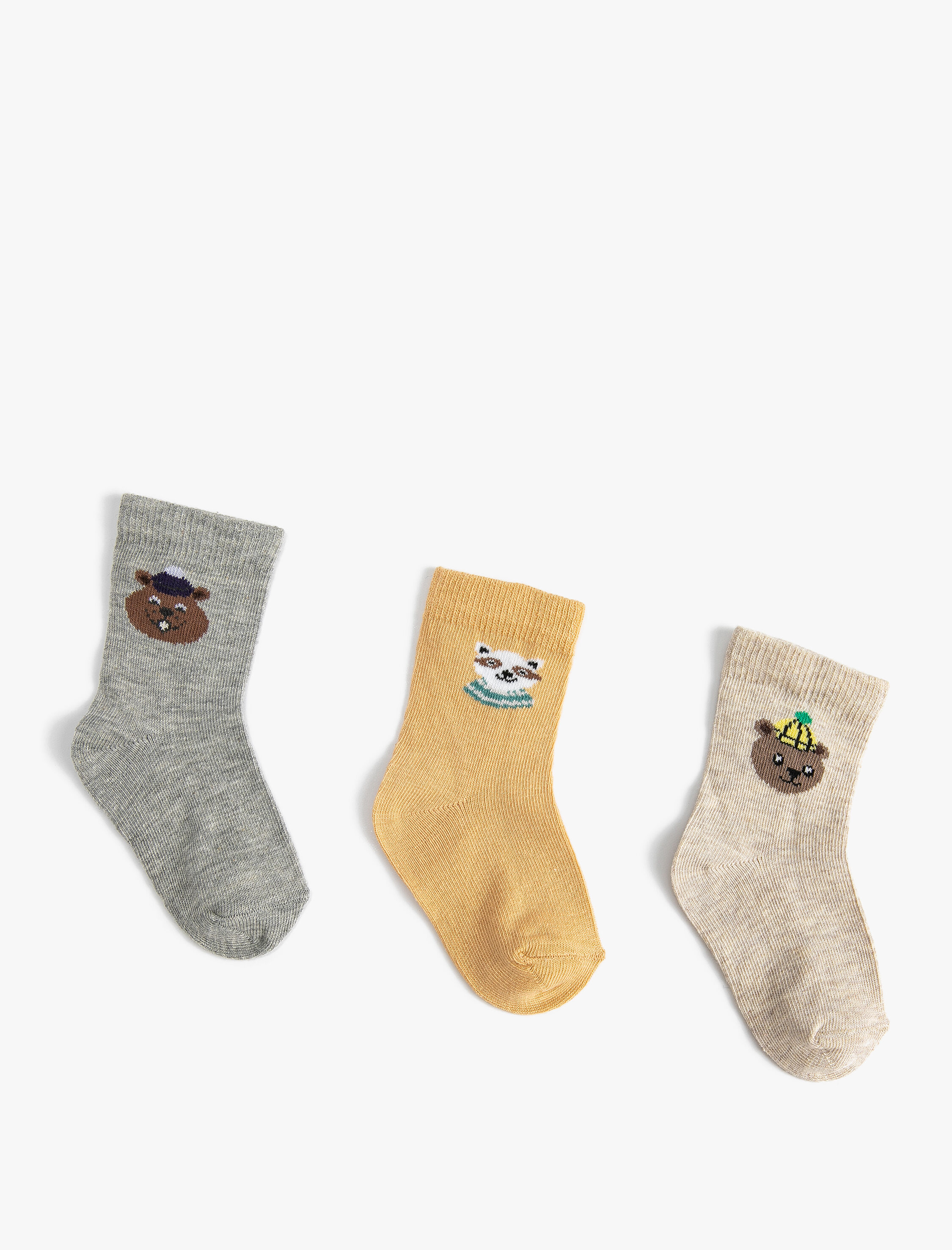 Erkek Bebek 3'lü Renkli Desenli Çorap Seti Ayıcık Temalı Pamuklu