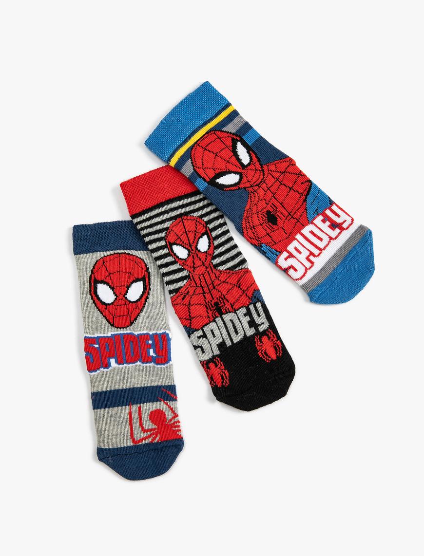  Erkek Çocuk 3'lü Örümcek Adam Baskılı Çorap Seti Lisanslı