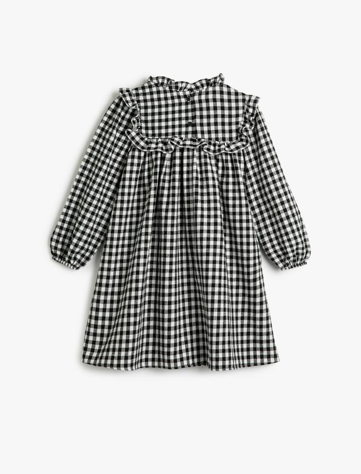 Kız Çocuk Elbise Uzun Kollu Hakim Yaka Fırfır Detaylı Volanlı