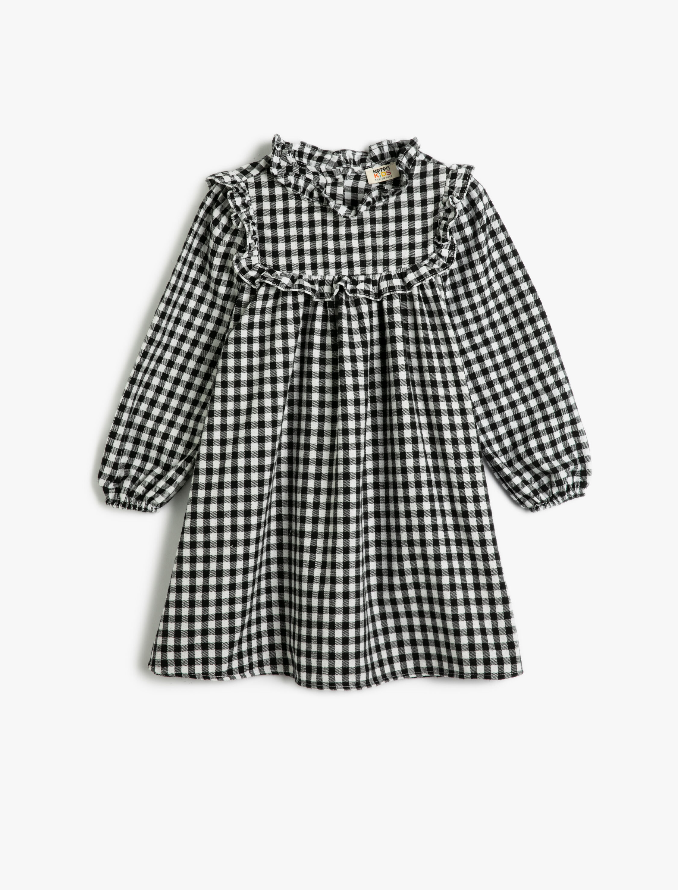  Kız Çocuk Elbise Uzun Kollu Hakim Yaka Fırfır Detaylı Volanlı