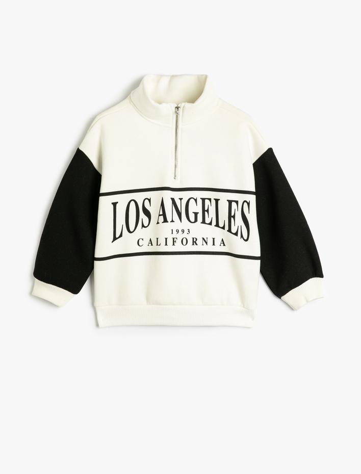 Kız Çocuk Sweatshirt Uzun Kollu Bisiklet Yaka Çiçek Baskı Detaylı Şardonlu