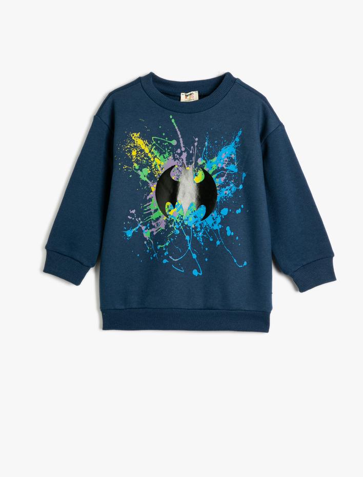 Erkek Çocuk Batman Sweatshirt Lisanslı Uzun Kollu Bisiklet Yaka Şardonlu
