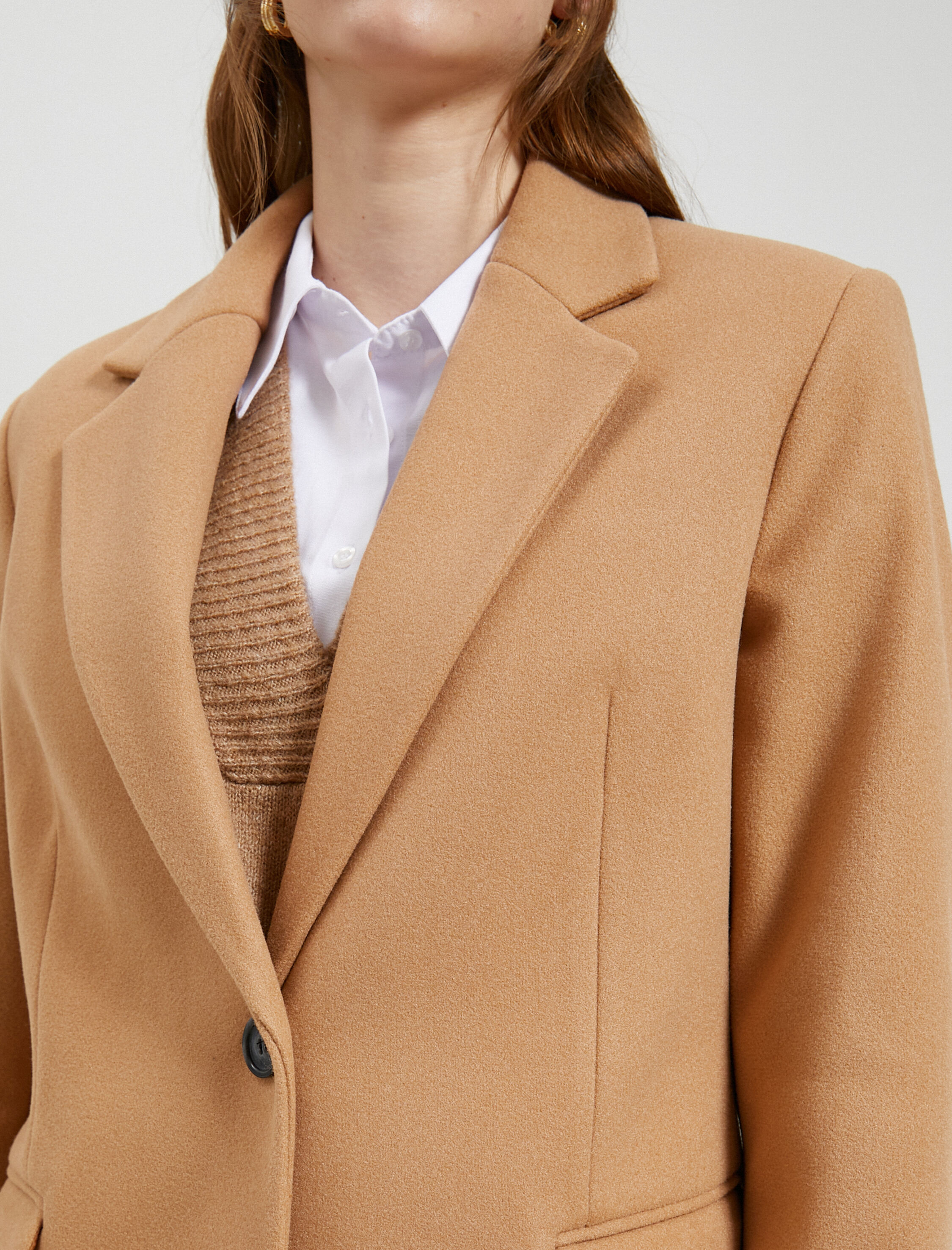   Kaşe Kaban Tek Düğmeli Katlı Yaka