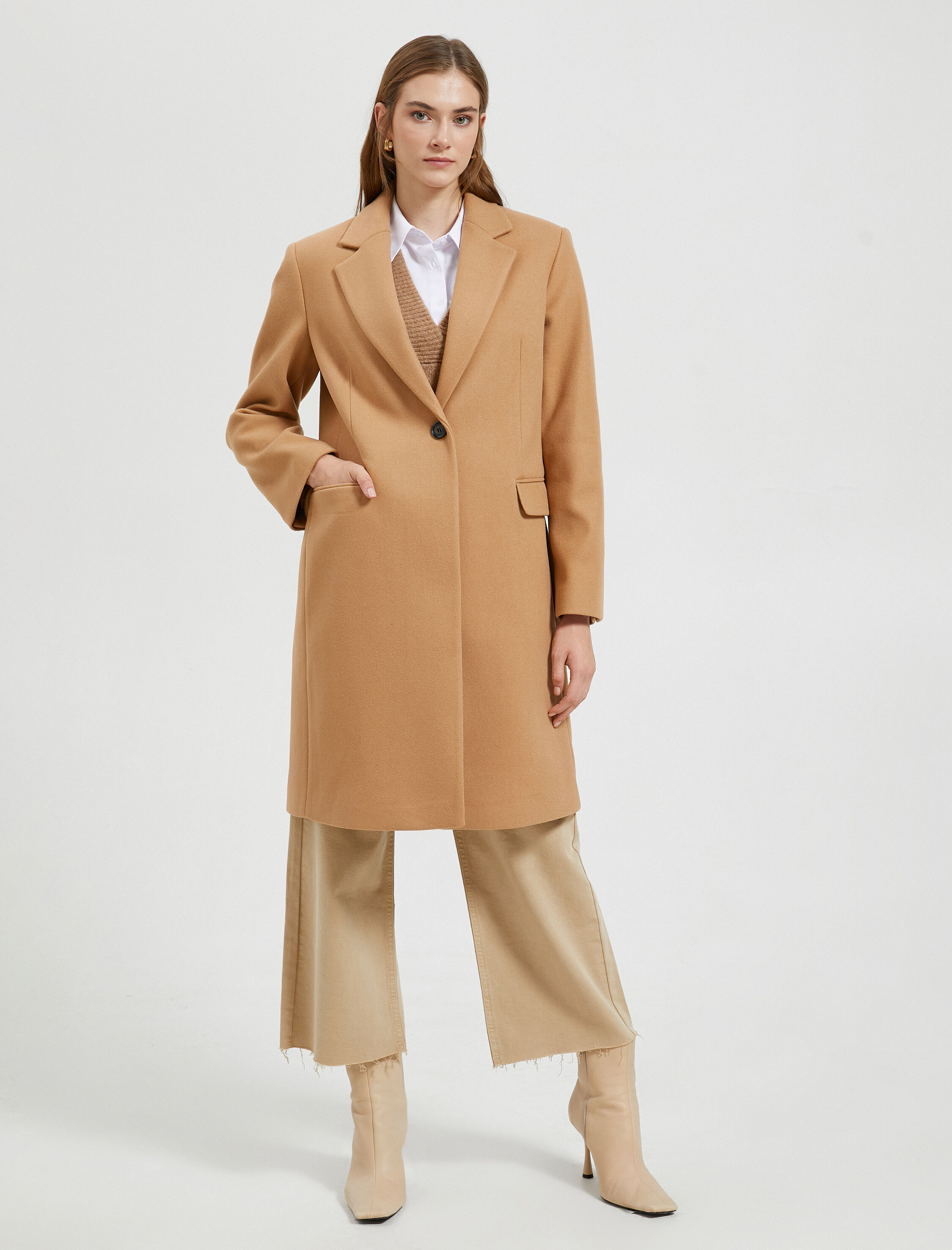   Kaşe Kaban Tek Düğmeli Katlı Yaka