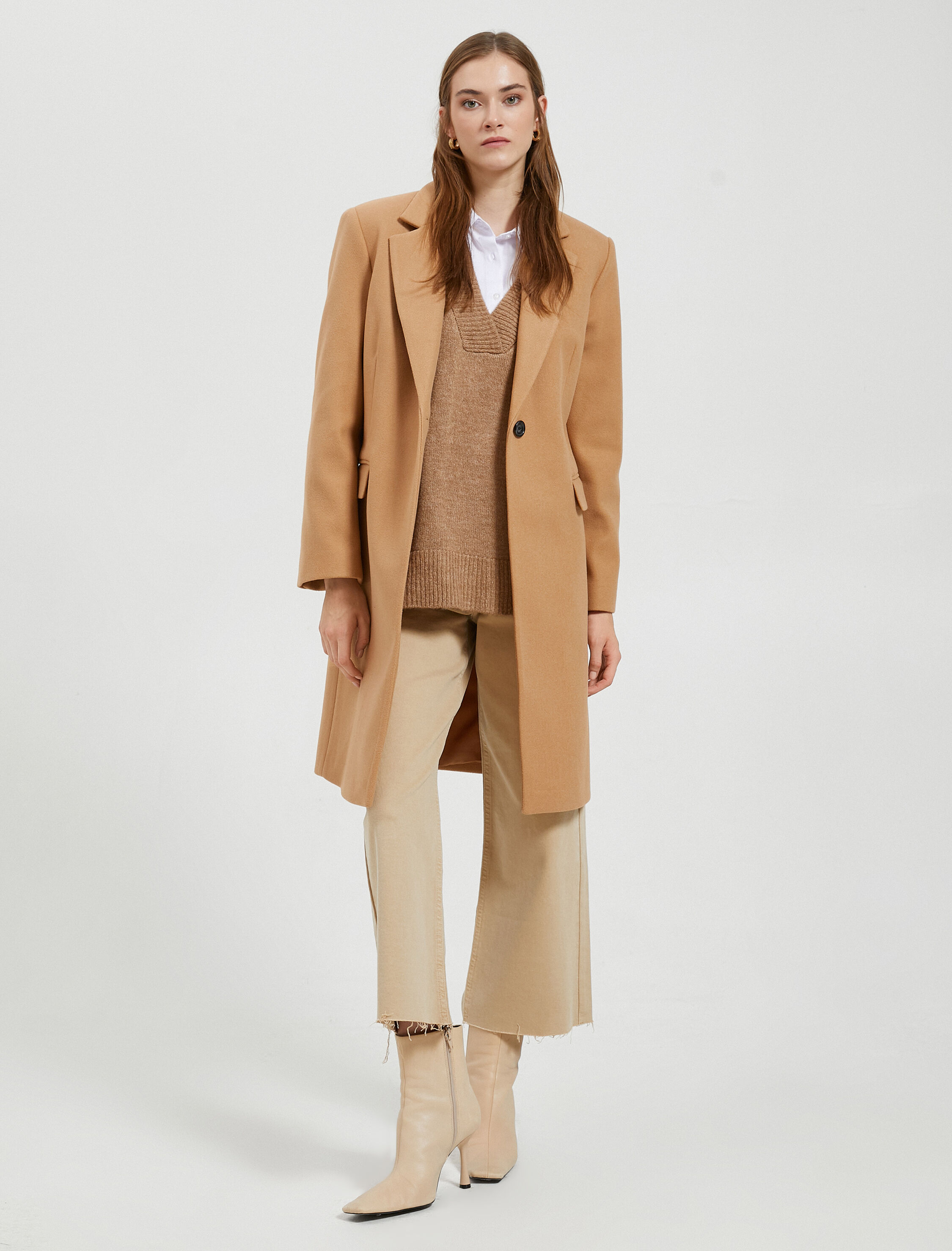   Kaşe Kaban Tek Düğmeli Katlı Yaka