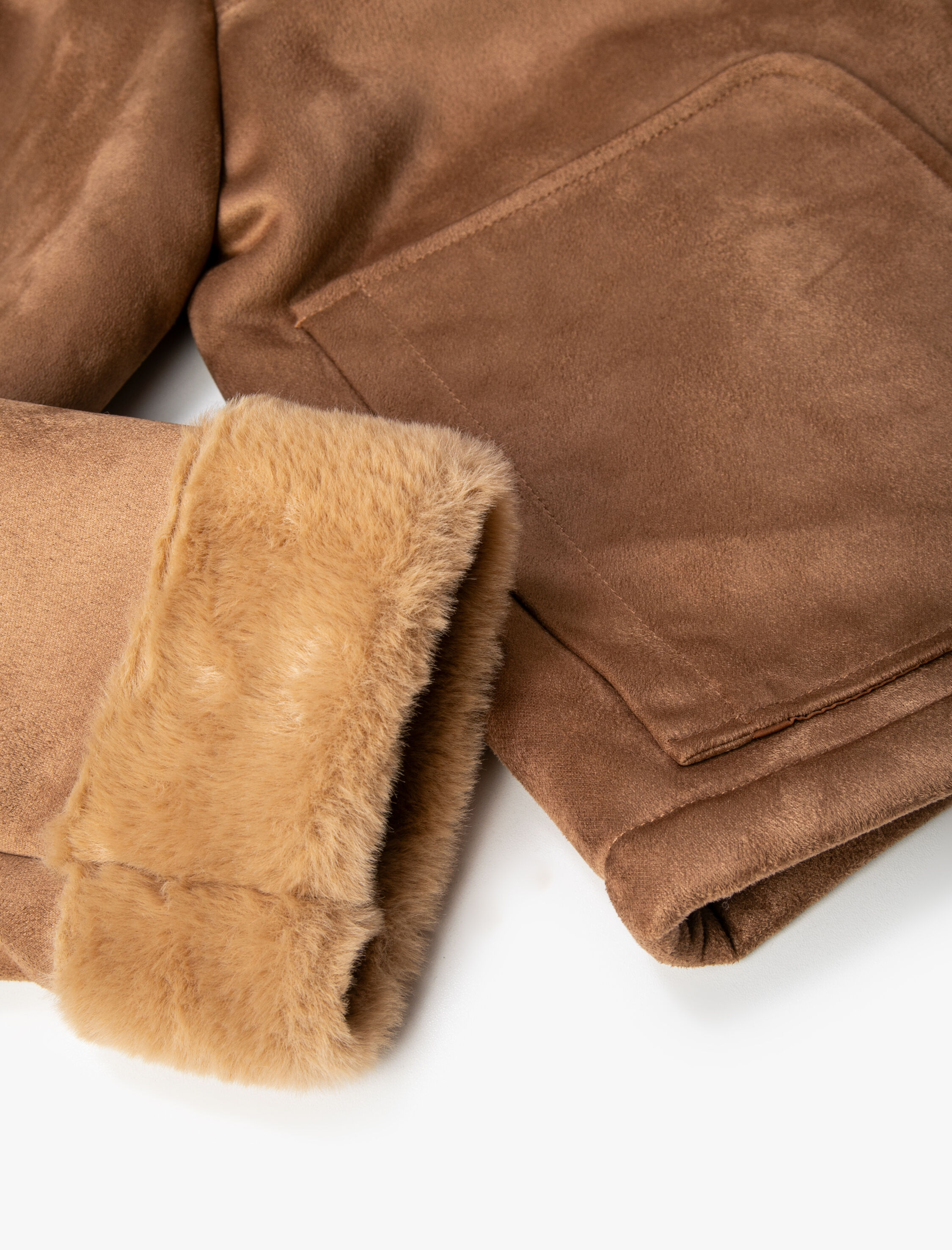 Biker Ceket Süet Görünümlü Cepli Yakaları ve Astarı Peluş