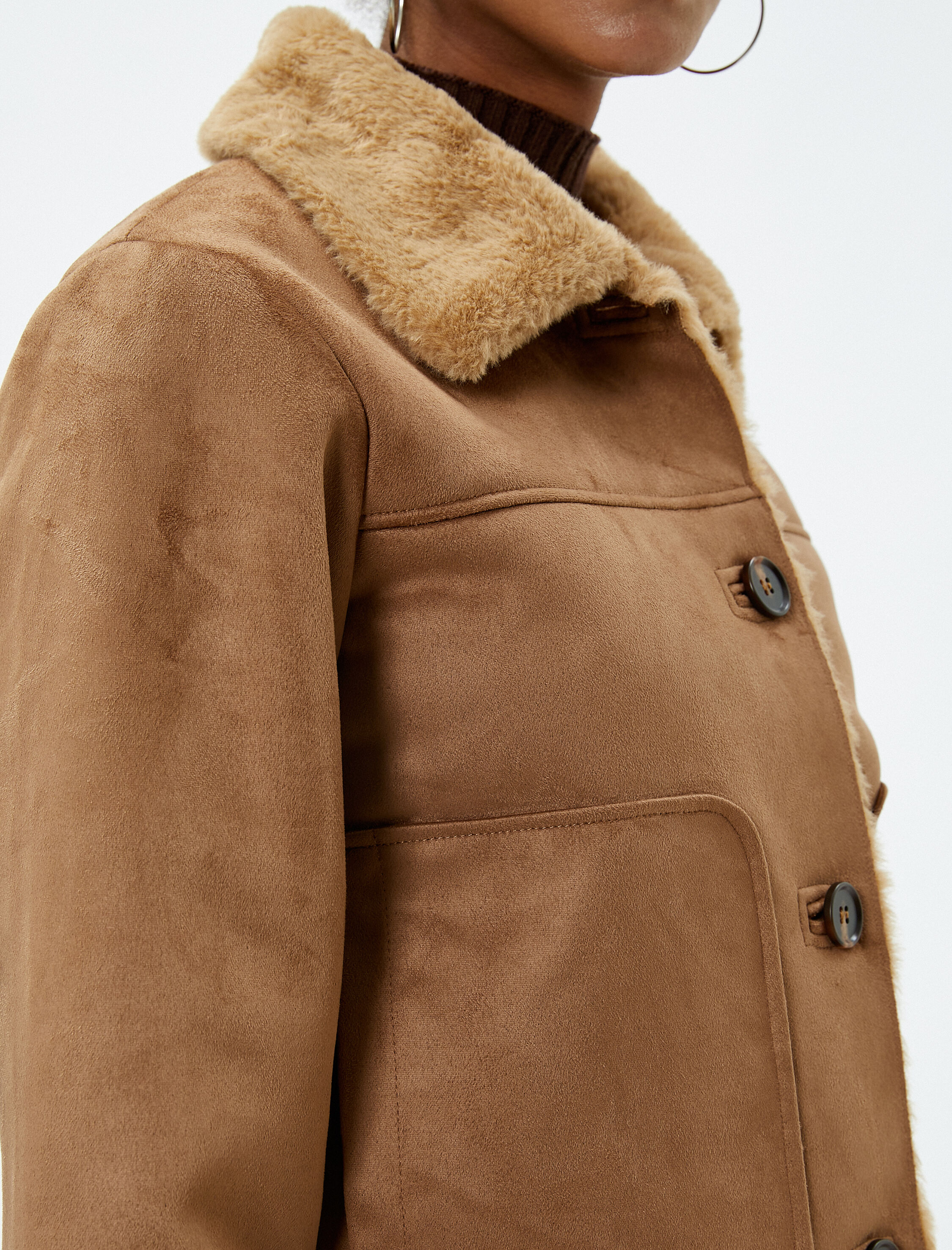 Biker Ceket Süet Görünümlü Cepli Yakaları ve Astarı Peluş