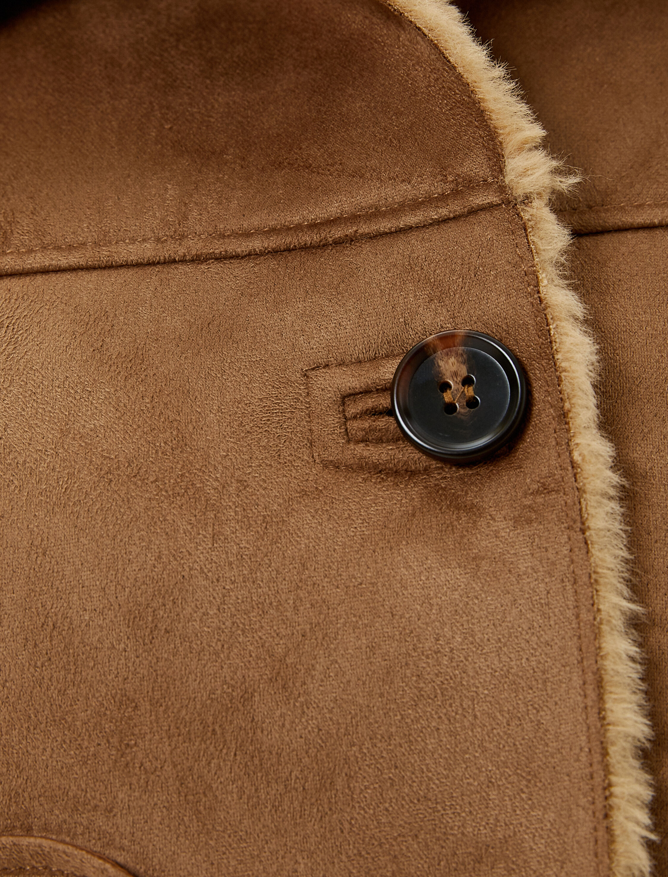 Biker Ceket Süet Görünümlü Cepli Yakaları ve Astarı Peluş