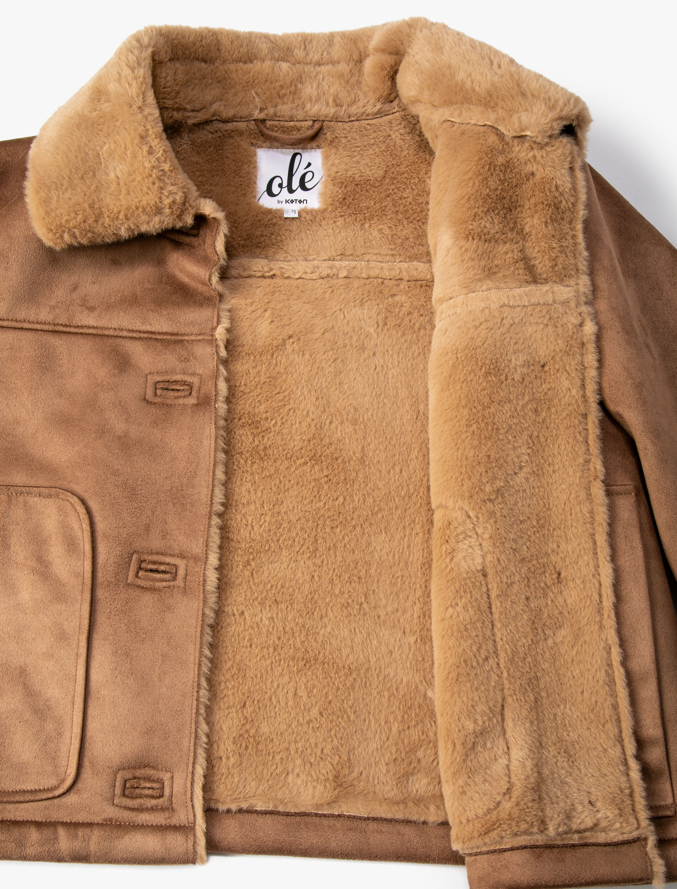 Biker Ceket Süet Görünümlü Cepli Yakaları ve Astarı Peluş