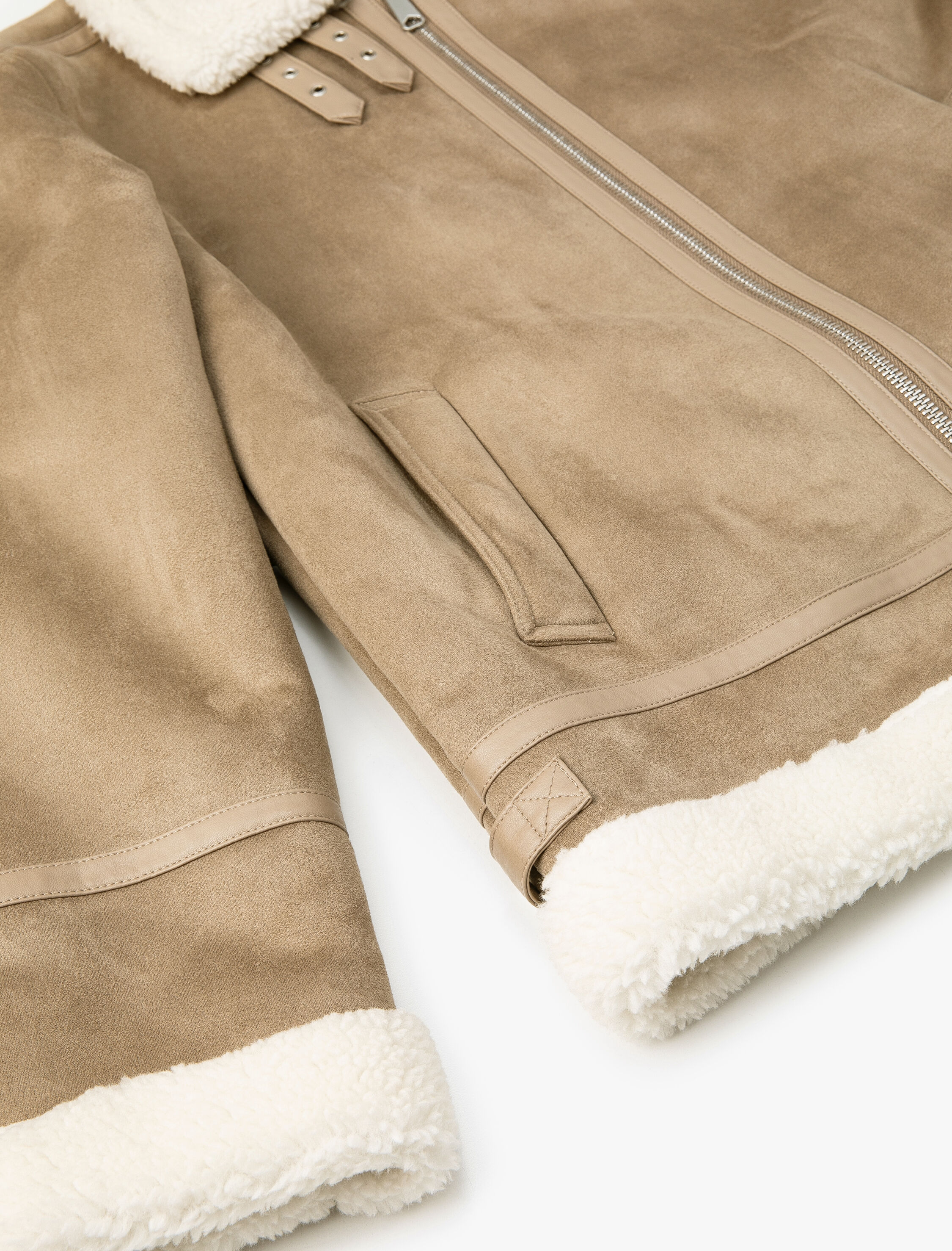   Süet Görünümlü Ceket İçi Peluşlu Cep Detaylı Fermuarlı