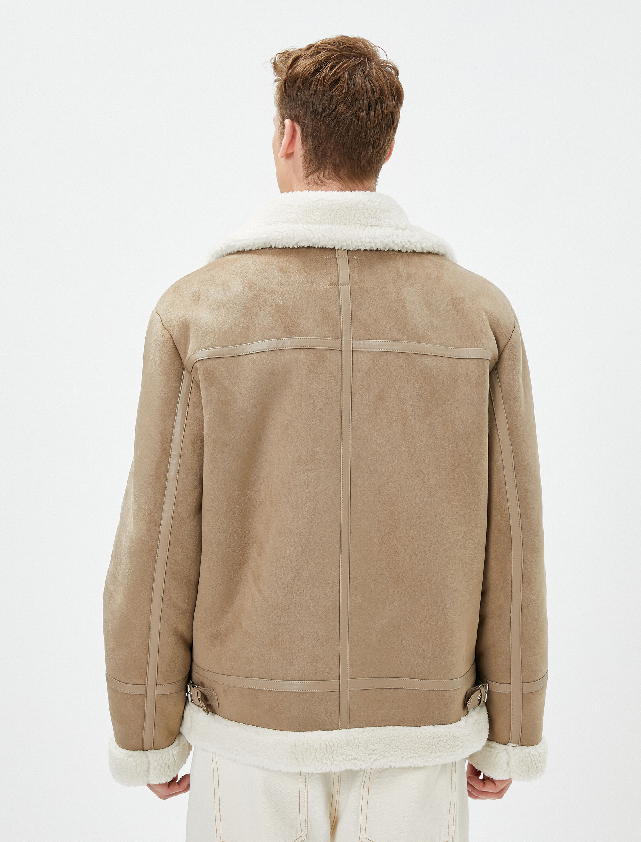   Süet Görünümlü Ceket İçi Peluşlu Cep Detaylı Fermuarlı