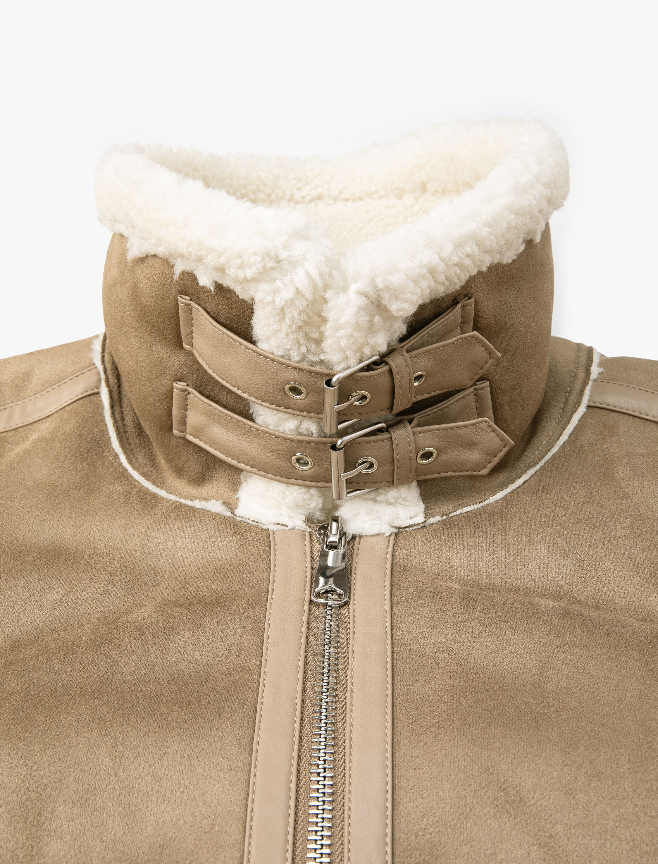   Süet Görünümlü Ceket İçi Peluşlu Cep Detaylı Fermuarlı