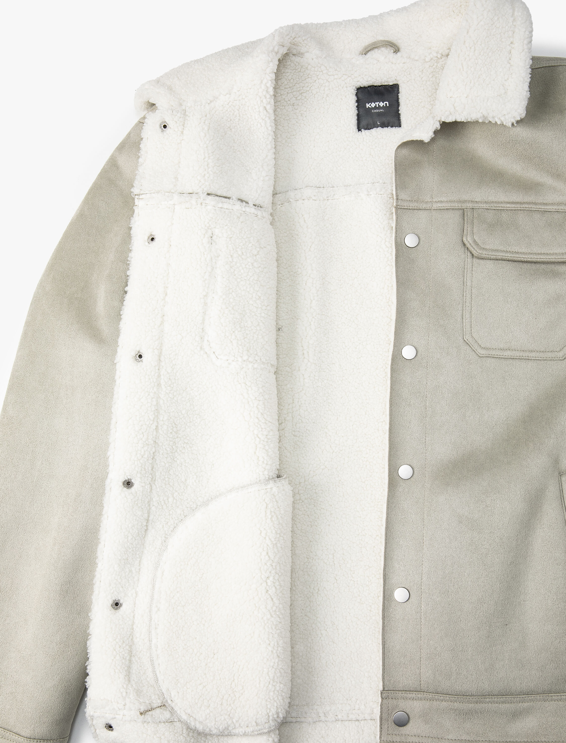   Süet Görünümlü Ceket İçi Peluşlu Cep Detaylı Çıtçıt Düğmeli