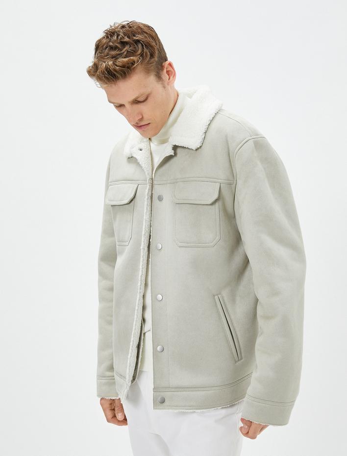  Süet Görünümlü Ceket İçi Peluşlu Cep Detaylı Çıtçıt Düğmeli