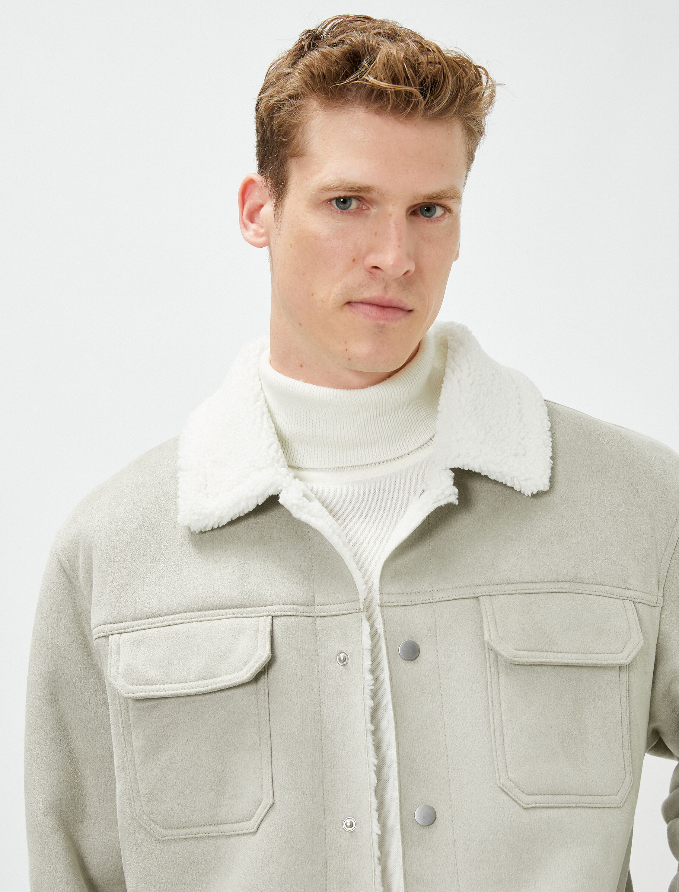   Süet Görünümlü Ceket İçi Peluşlu Cep Detaylı Çıtçıt Düğmeli