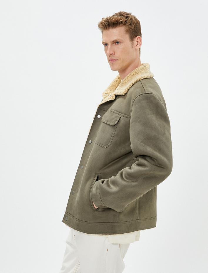  Süet Görünümlü Ceket İçi Peluşlu Cep Detaylı Çıtçıt Düğmeli