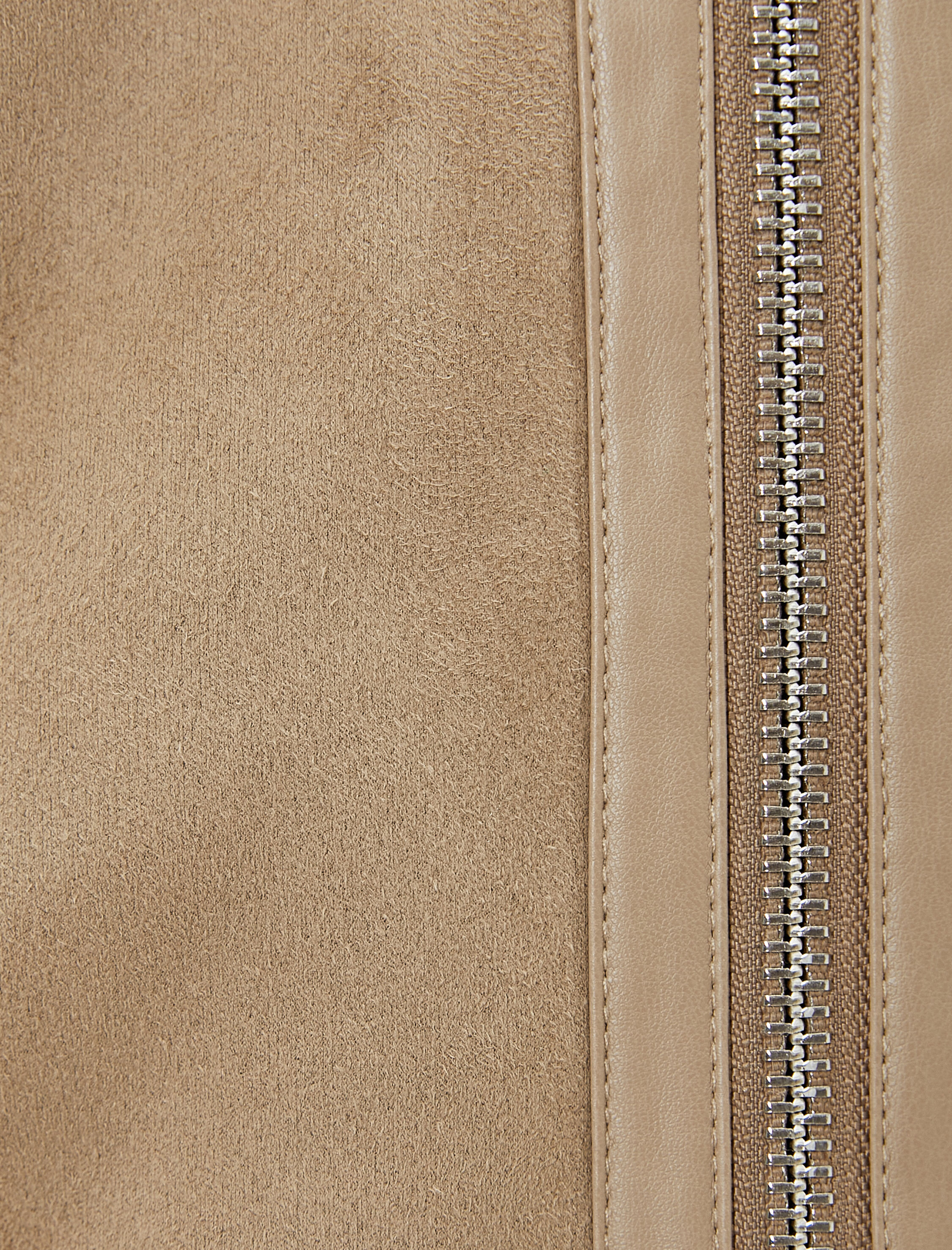   Süet Görünümlü Ceket İçi Peluşlu Cep Detaylı Fermuarlı