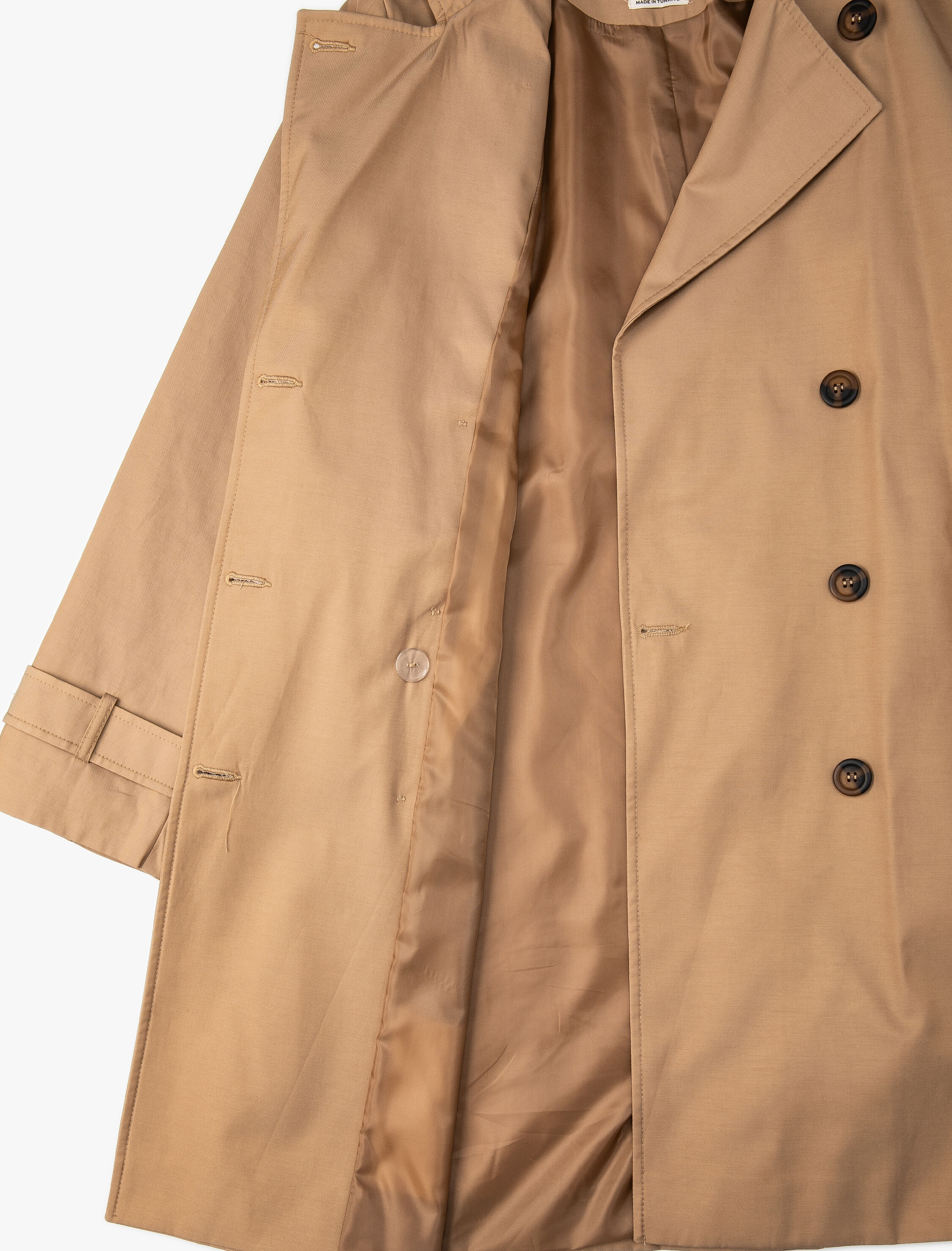   Kemerli Trençkot Kruvaze Kapama Rüzgarlık Detaylı Cepli