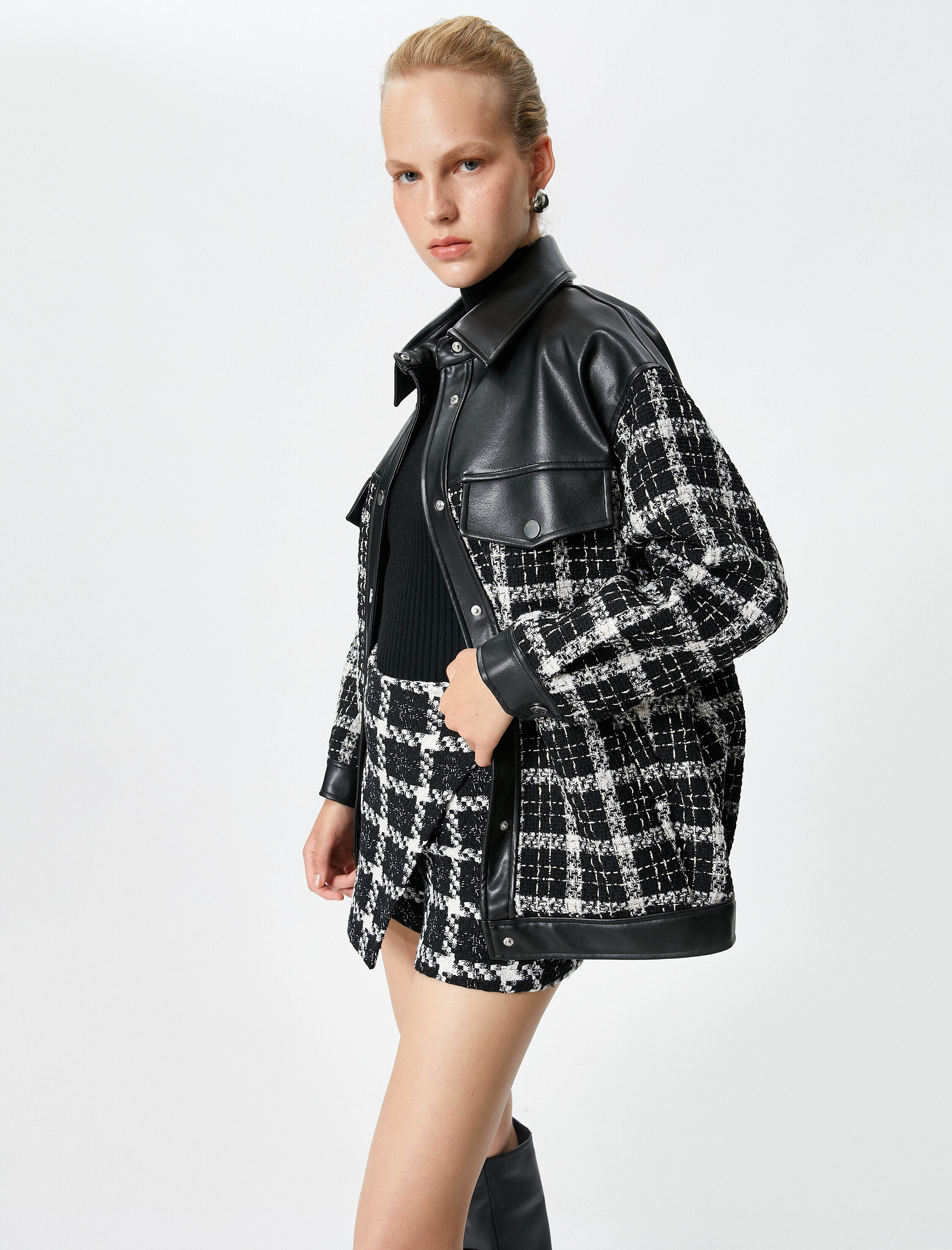   Tüvit Gömlek Ceket Suni Deri Detaylı Cepli