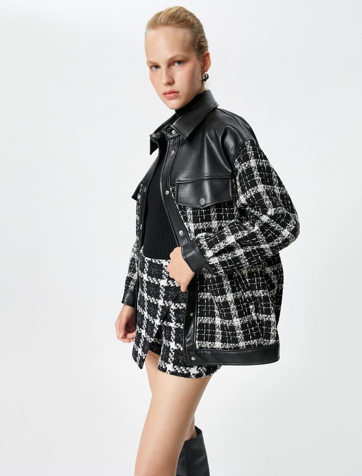  Tüvit Gömlek Ceket Suni Deri Detaylı Cepli