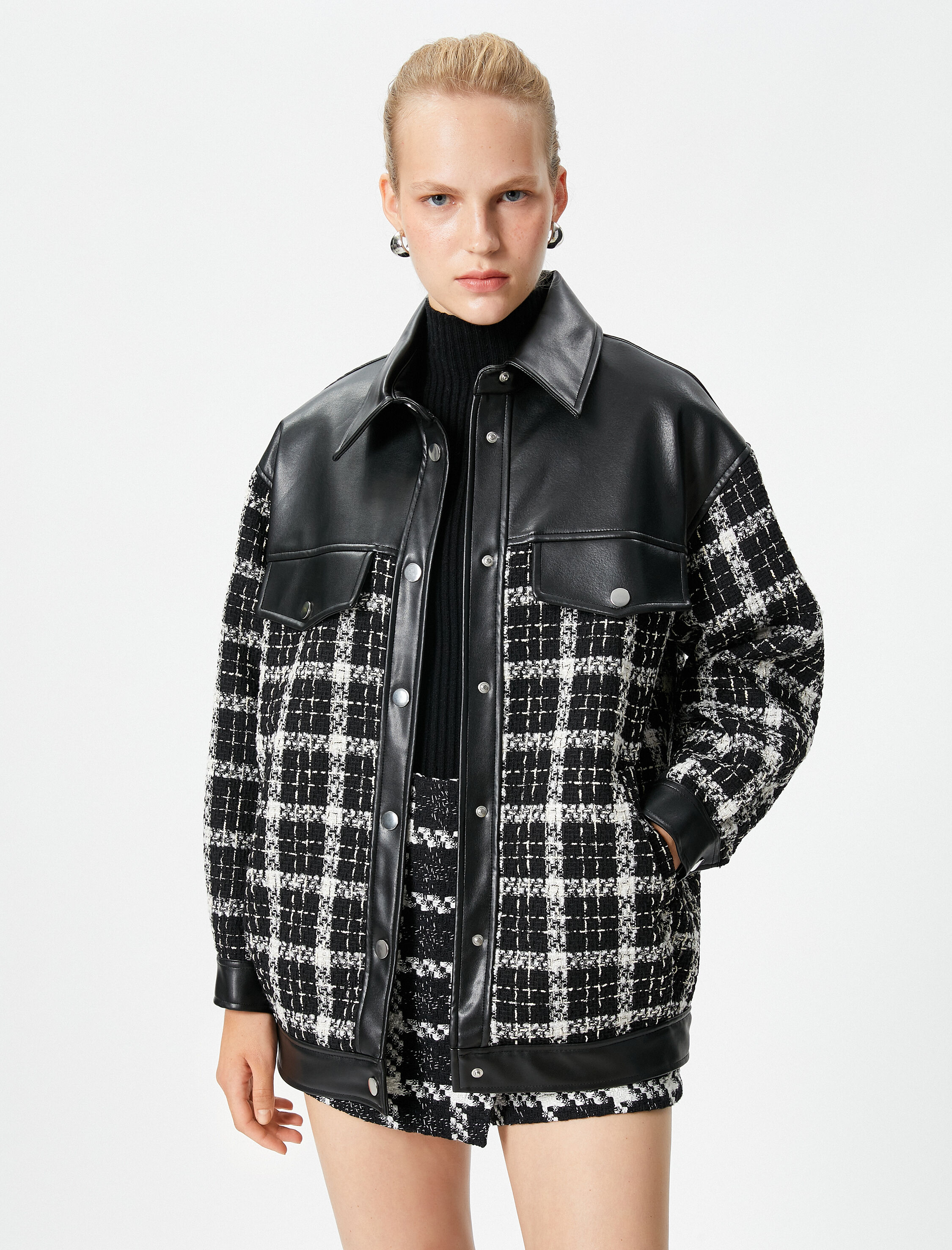   Tüvit Gömlek Ceket Suni Deri Detaylı Cepli