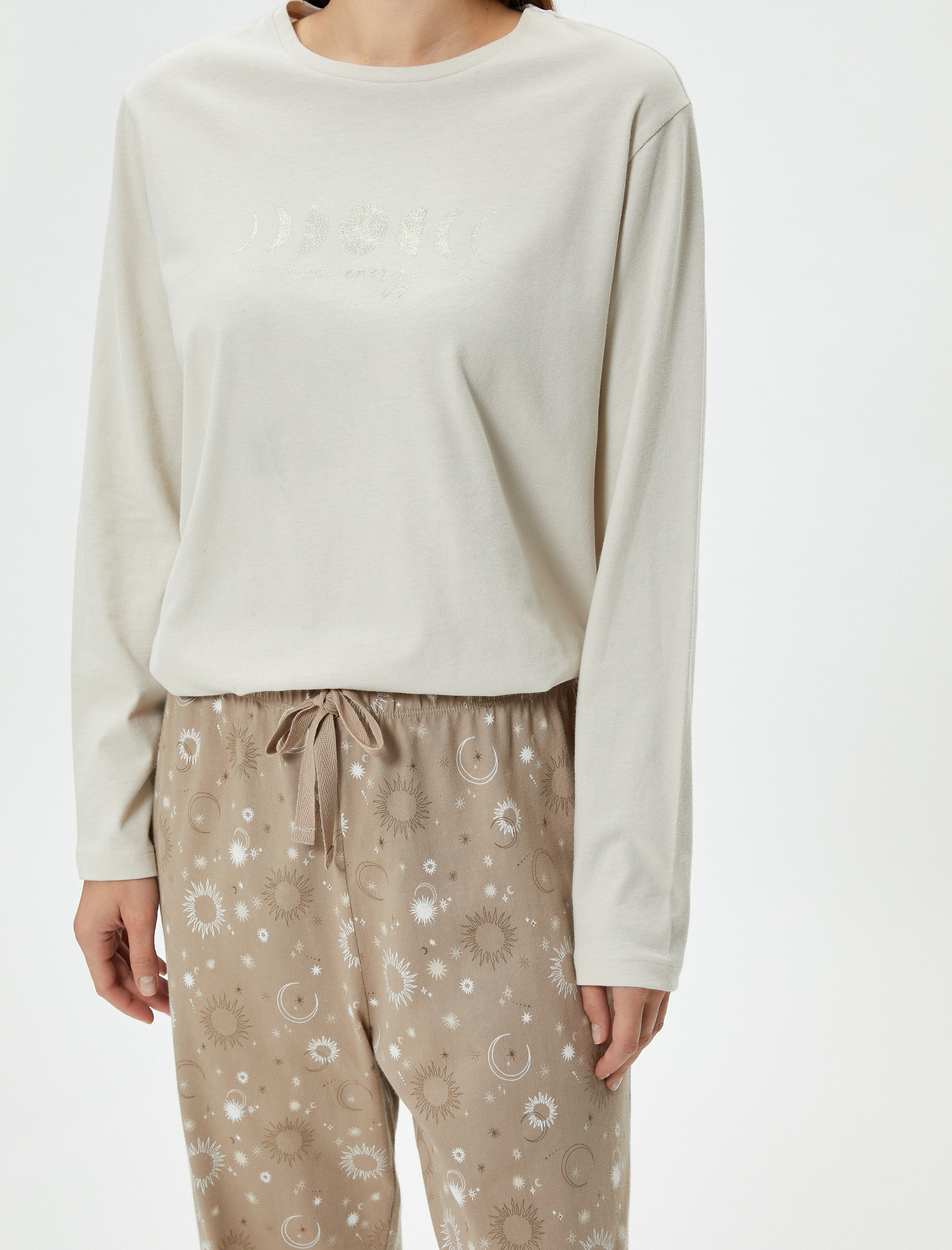   Uzun Kollu Pijama Takımı Baskılı Desenli Bisiklet Yaka