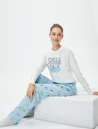 Pijama Takımı Snoopy Lisanslı Baskılı Uzun Kollu Pamuklu