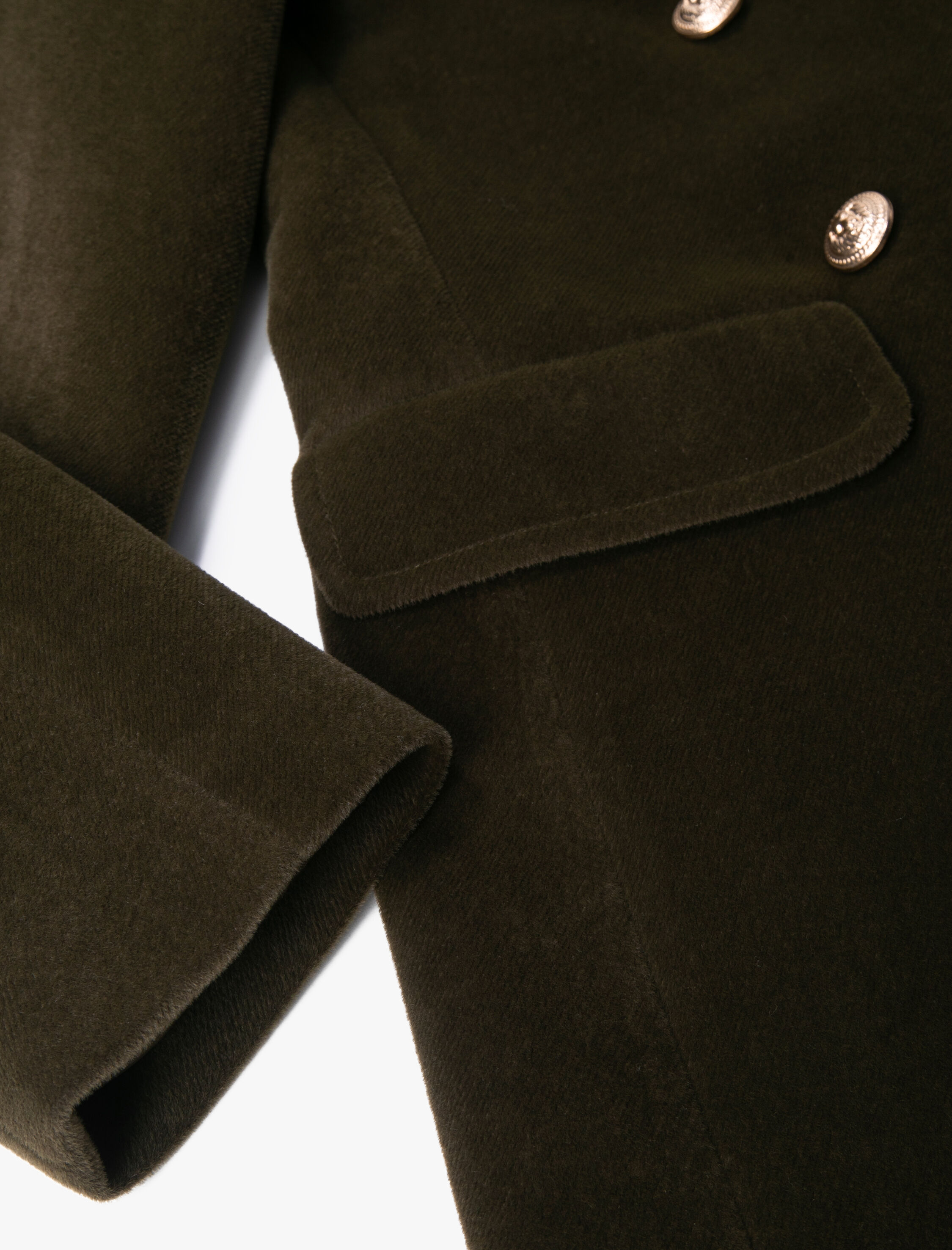 Kaşe Kaban Kruvaze Gold Düğmeli Dik Yaka Kapaklı Cepli